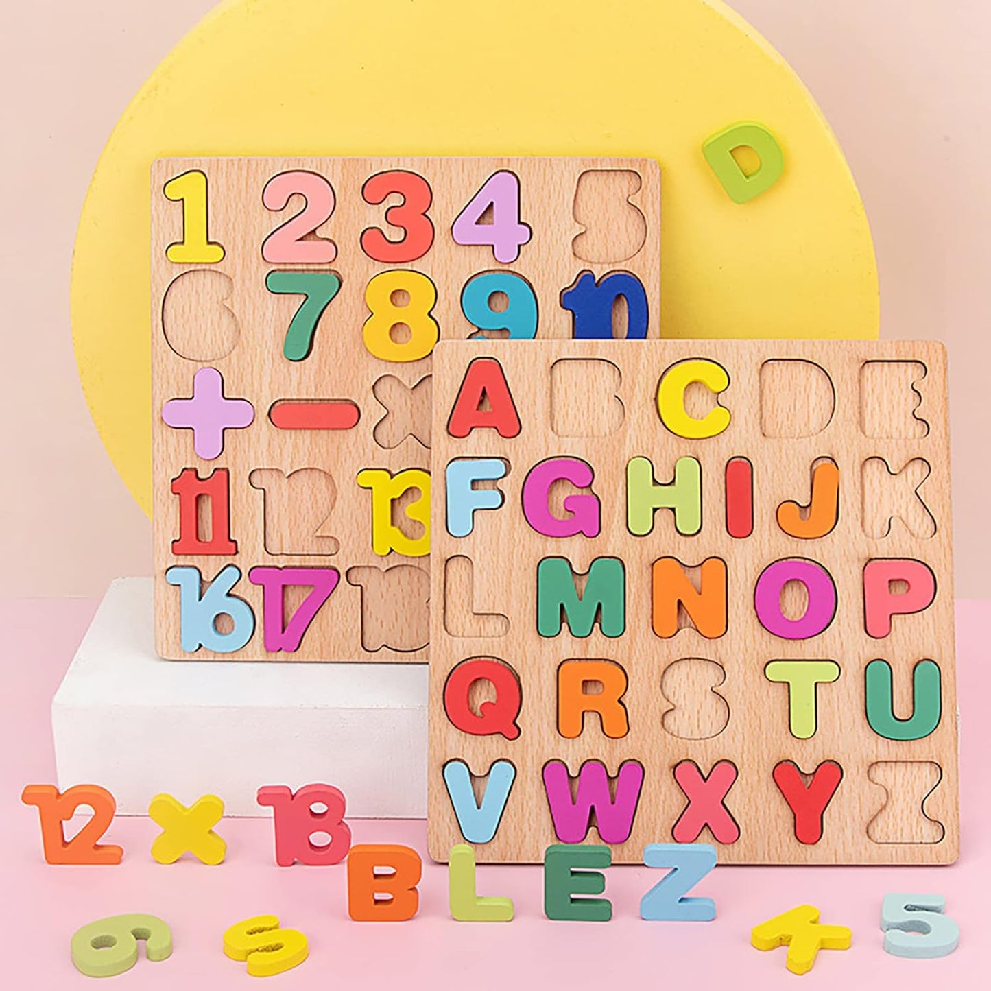 OMOMMD Wooden Puzzles for Toddlers, 3pack Alphabet Shape Puzzles for Kids 3 Wooden Montessori Toddler Alphabet Number Shape for Kids 3 Years Old Boys & Girls