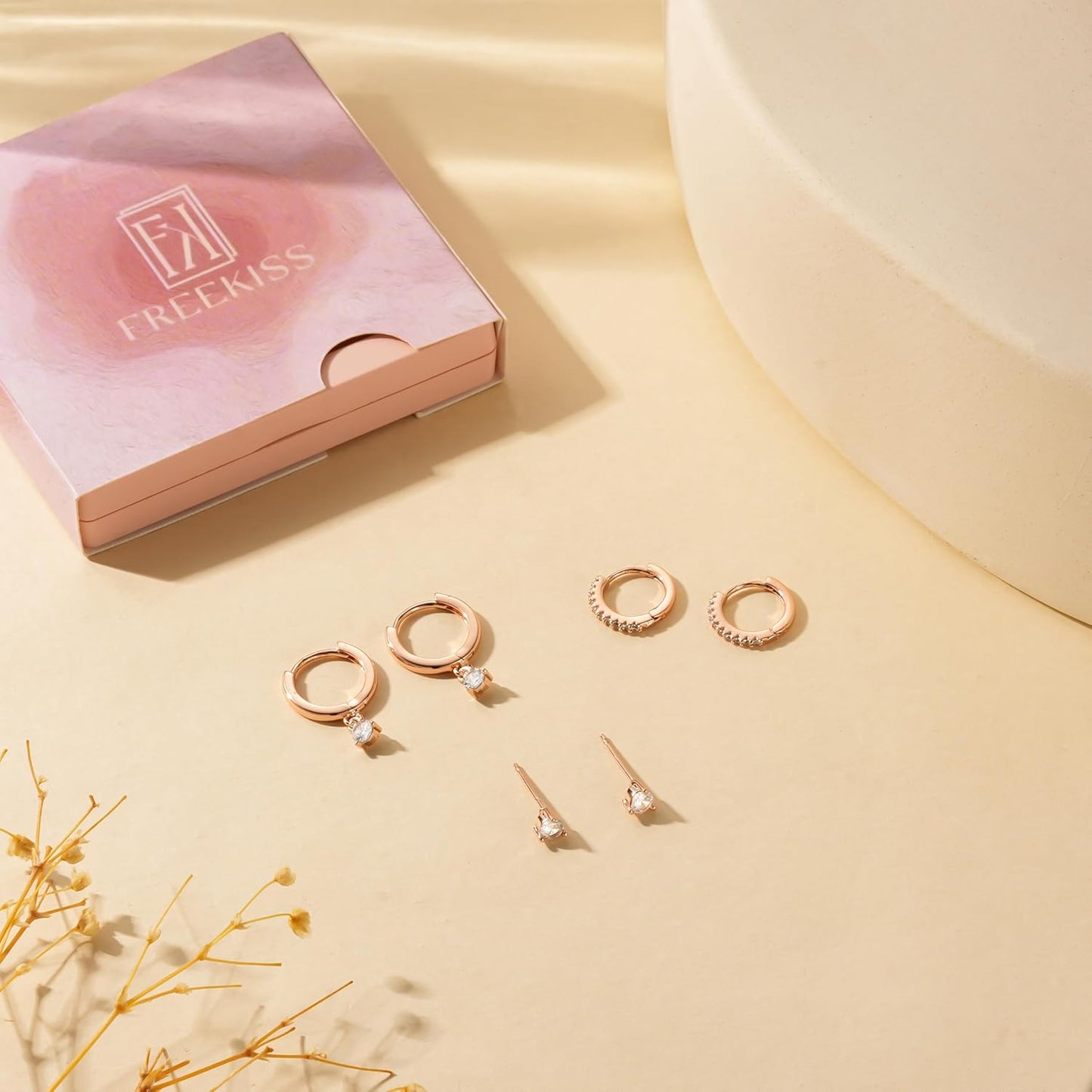 Freekiss 3 Pairs Gold Hoop Earrings Set: Dainty Stud Earrings Trendy Small 14K Gold Plated Hypoallergenic Dangle Cartilage