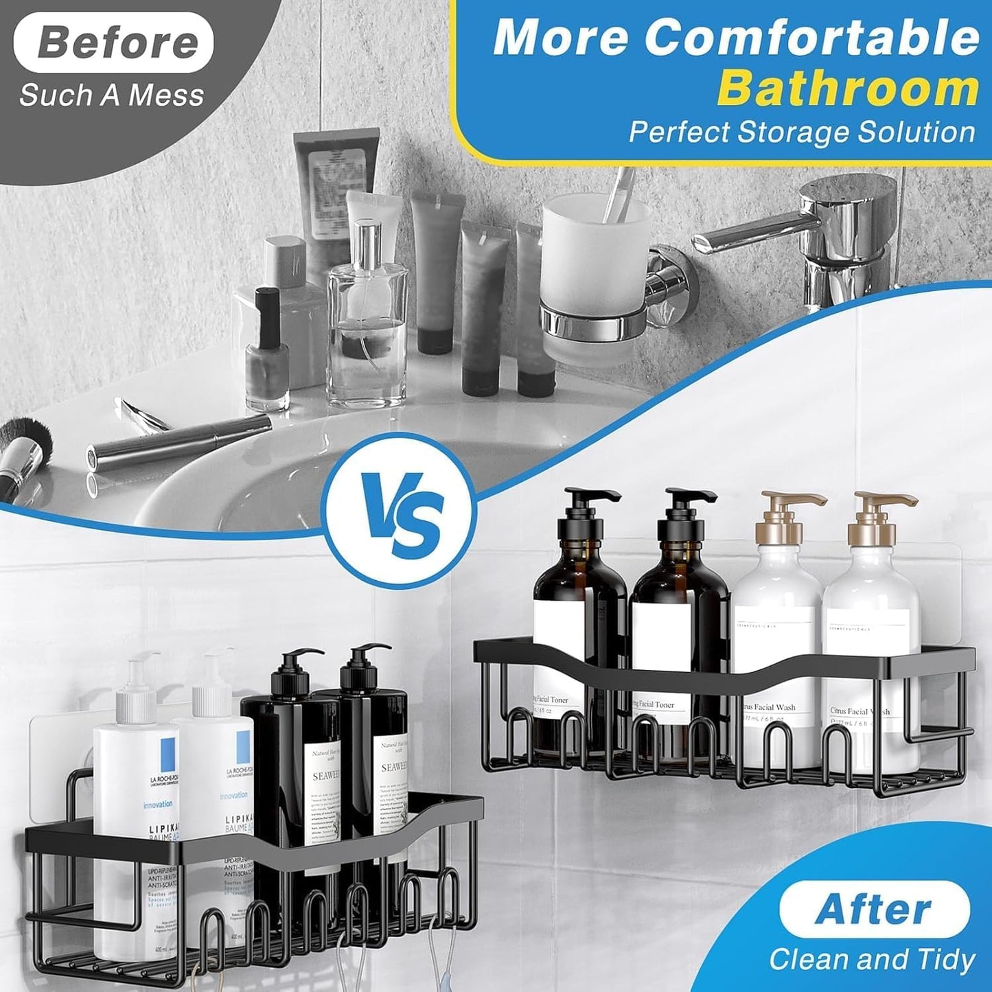 5-Pack Rustproof Stainless Steel Shower Caddy Set– No Drill  Bathroom Organizer