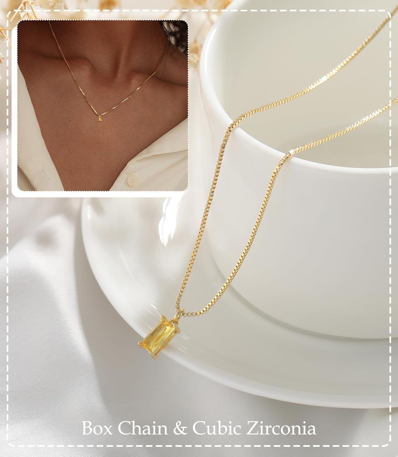 Emerald Birthstone Necklace, 14K Gold Plated Dainty Pendant for Women & Mothers, Green Cubic Zirconia Birthday Gift Jewelry