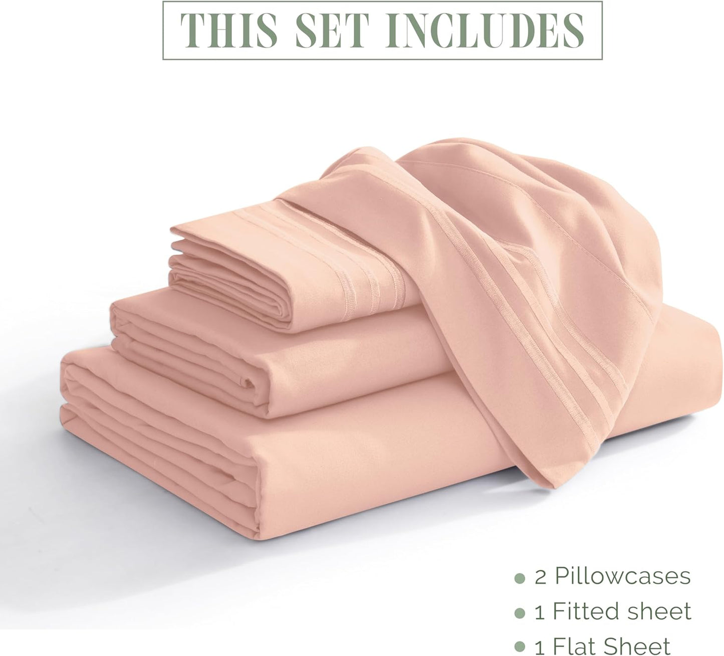 Resistant Coziest Bedding Set, All Around Elastic Fitted Sheet, Deep Pocket up to 16inch, Queen