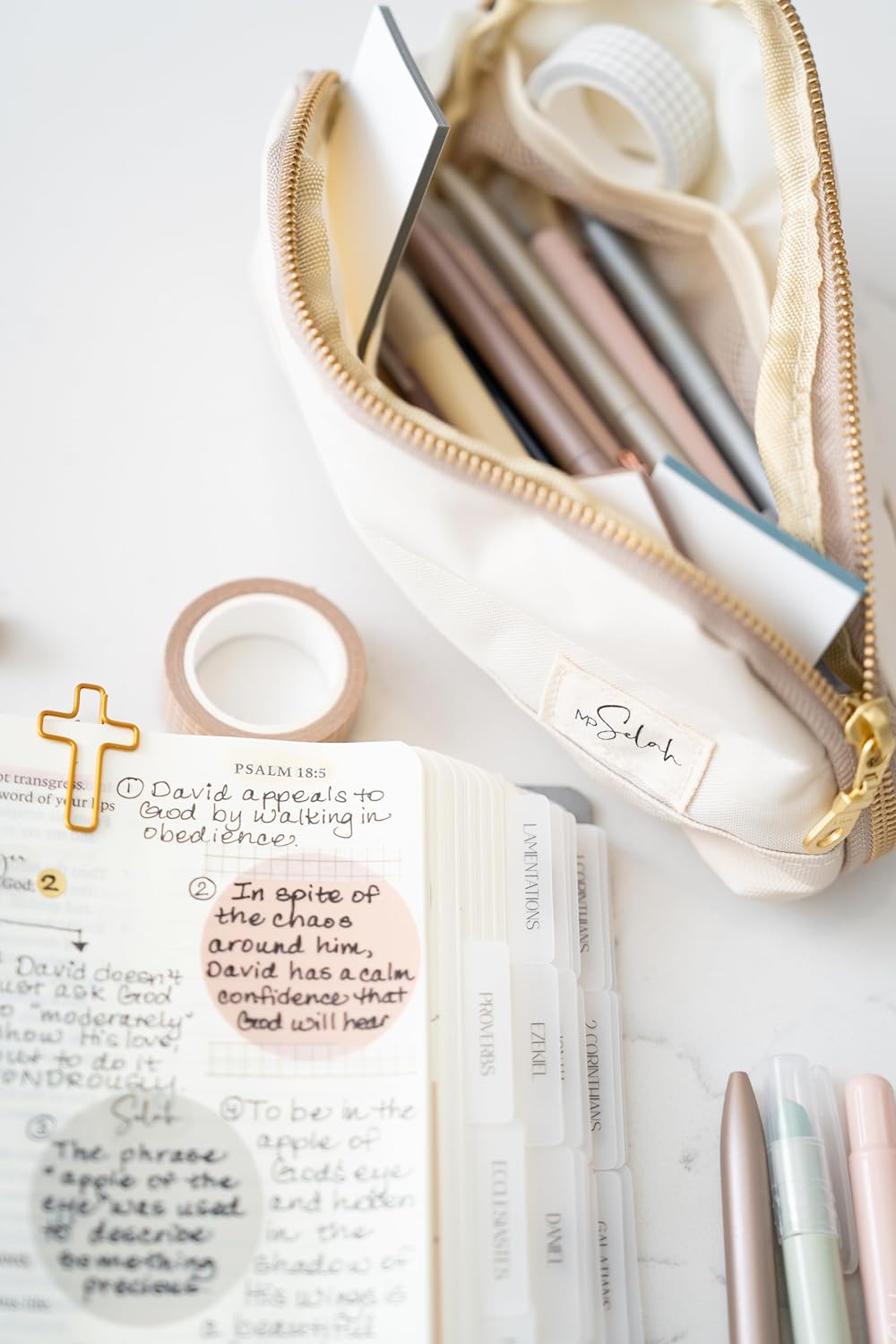 OMOMMD - Bible Journaling Set (Selah Collection), Highlighters and Pens No Bleed, Scripture Markers, Washi Tape, Bible Tabs