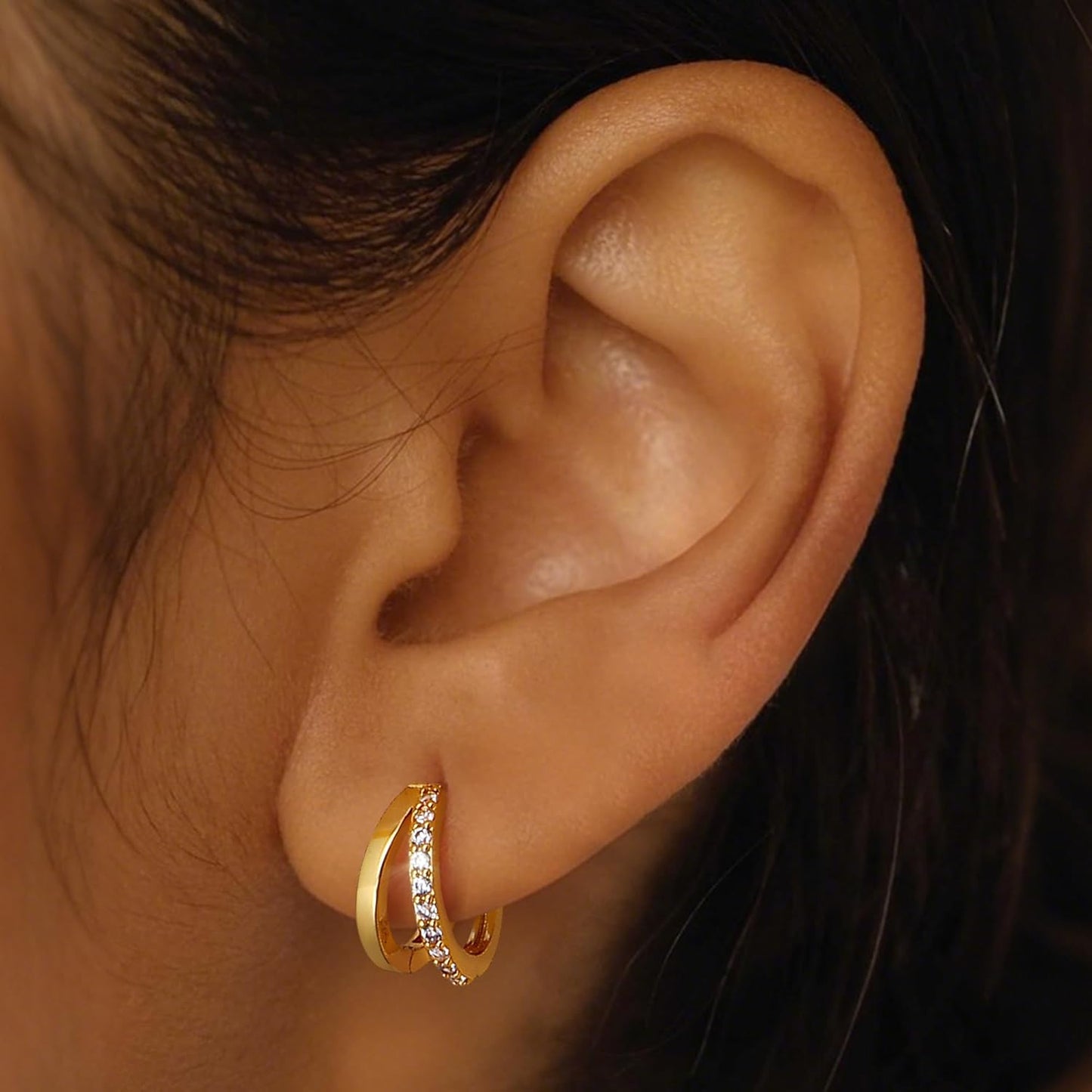3Pairs 925 Sterling Silver, 14K Gold Plated Small Huggie Hoop Earrings Sets for Multiple Piercing CZ Cartilage Earrings Stacks