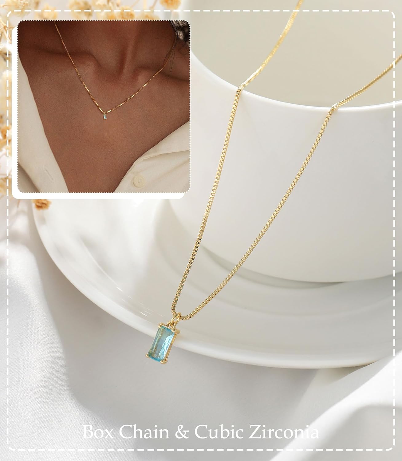 Emerald Birthstone Necklace, 14K Gold Plated Dainty Pendant for Women & Mothers, Green Cubic Zirconia Birthday Gift Jewelry