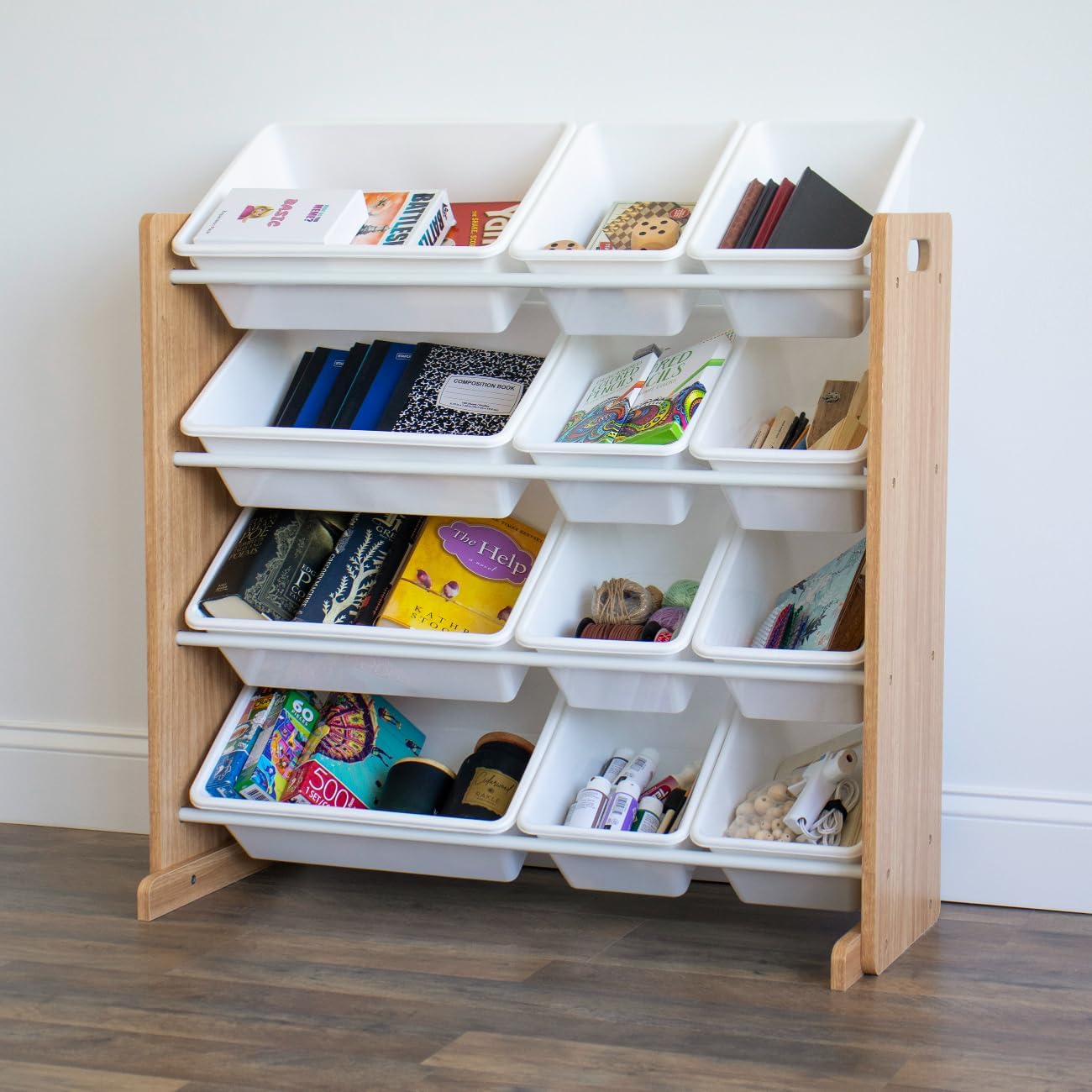 Toy Storage Organizer with 12 Plastic Bins,  Removable Bins for Playroom, Bedroom