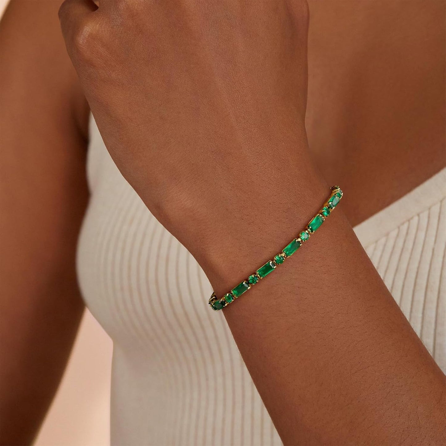 Tennis Bracelet for Women, 14K Gold Plated Cubic Zirconia Adjustable Slider Bracelets Trendy Jewelry Gift