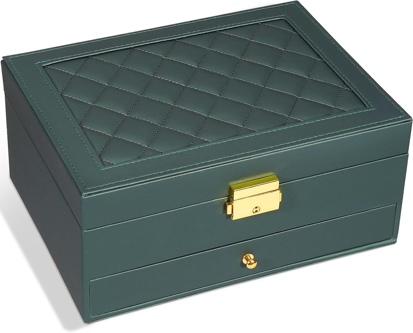 Jewelry Box - Large PU Leather Jewelry Organizer Storage Case with Two Layers Display