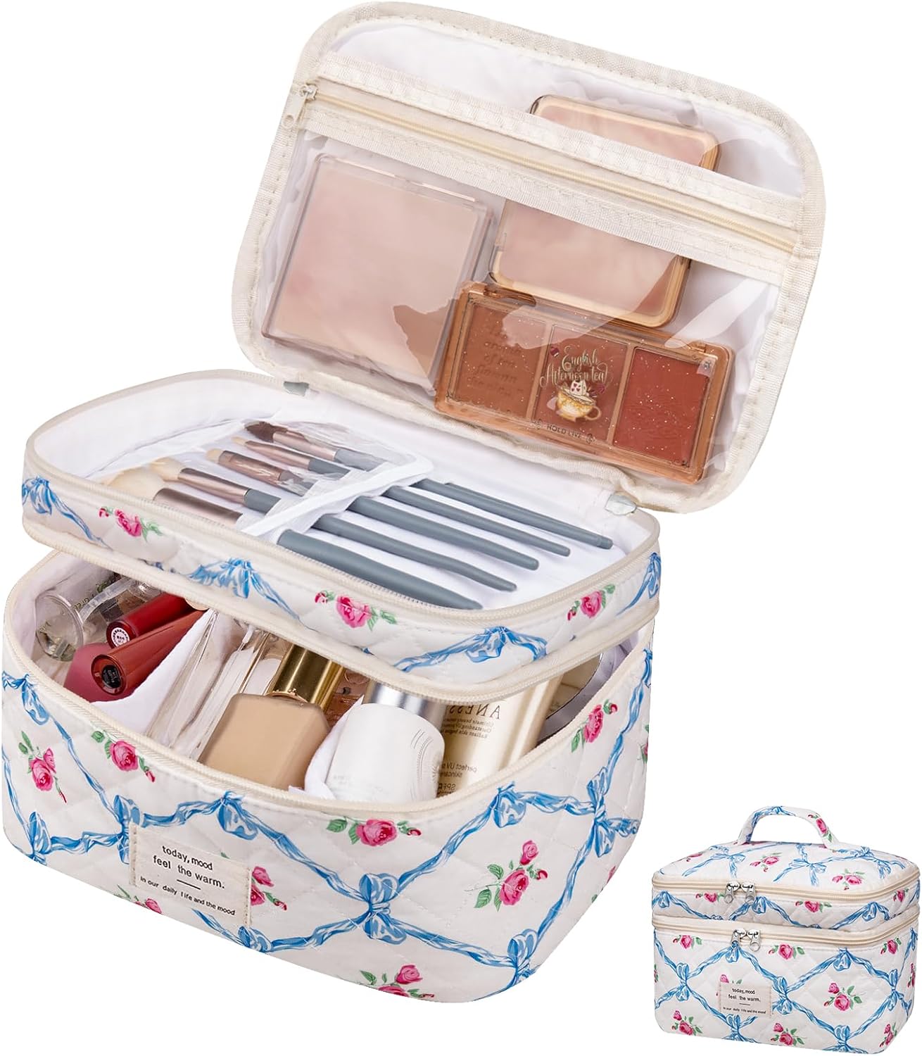 Large Makeup Bag, Cute Cosmetic Bag for Women Girls, Floral Coquette Aesthetic Toiletry Bag, Travel Make Up Organizer Bag (BDLH)