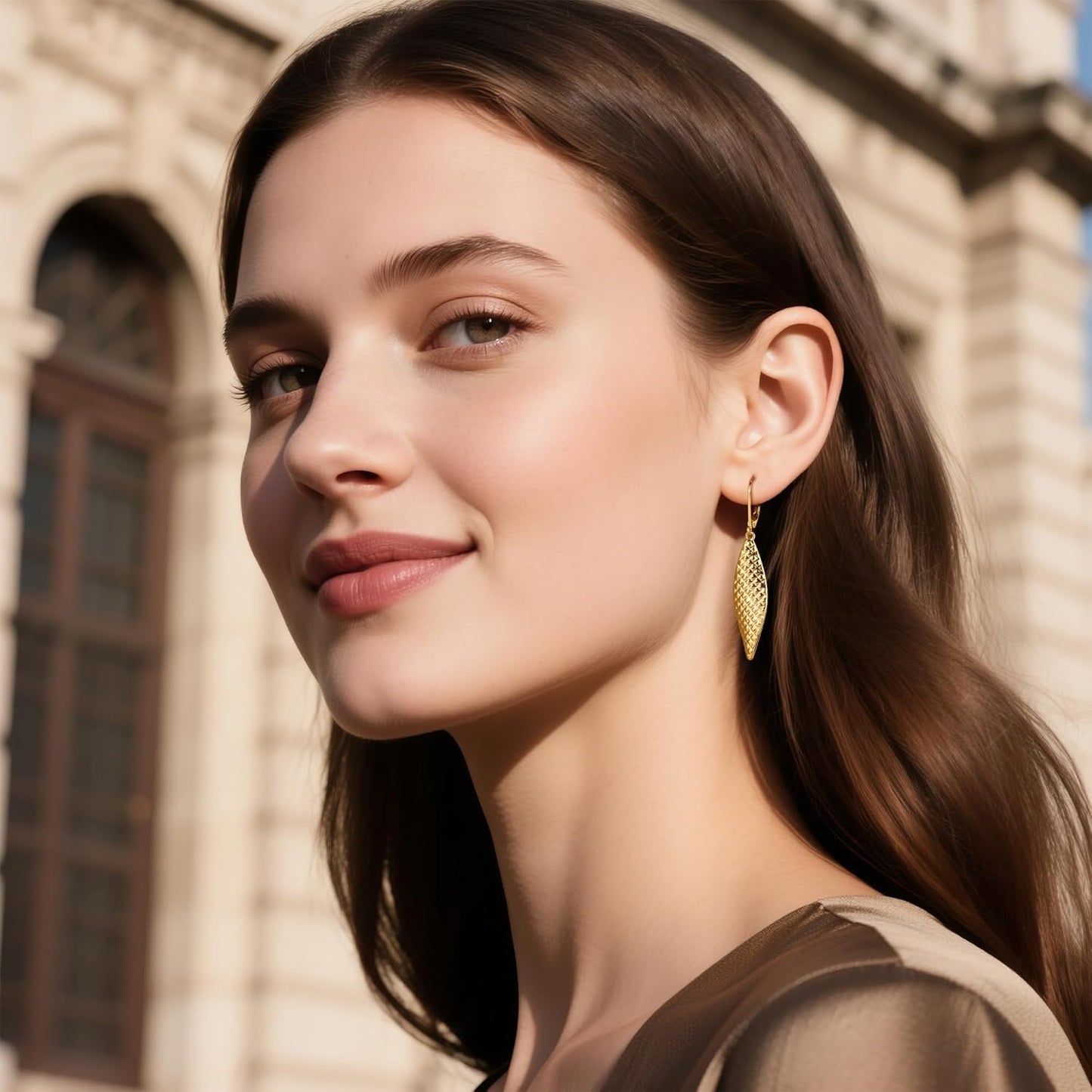 14K Gold Long Dangle Earrings for Women,Sterling Silver Drop Leverback Earrings Trendy Hypoallergenic Gold Hammered