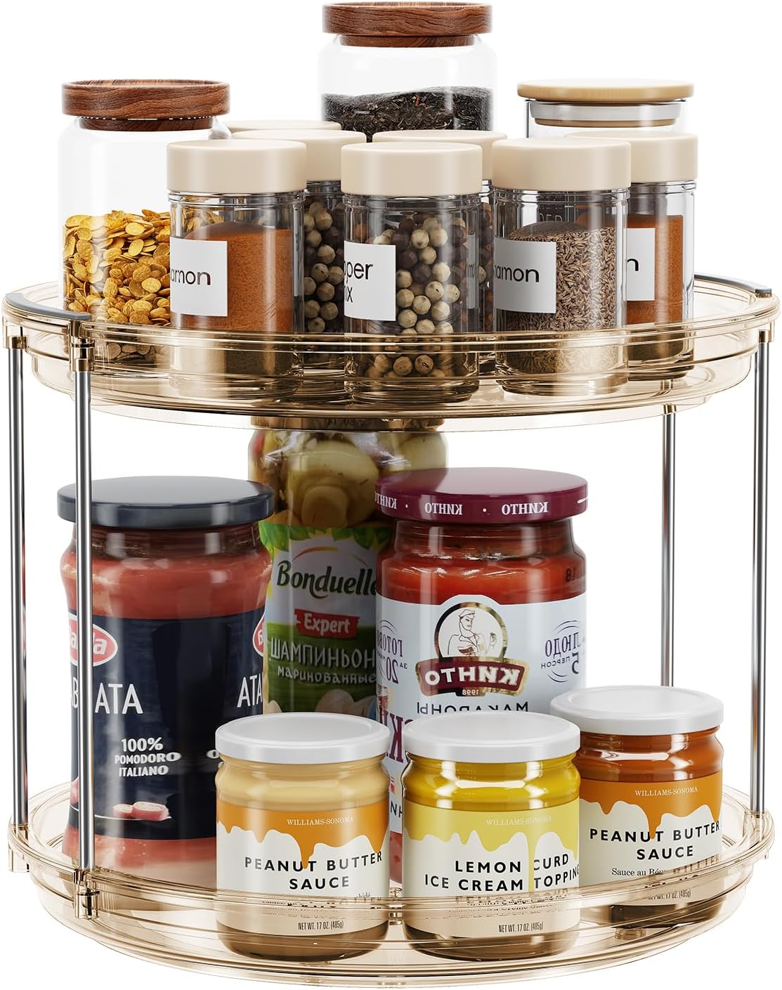 2 Tier Lazy Susan Turntable Organizer 9.25'' Rotating Spice Rack Organization for Cabinet, Kitchen, Pantry