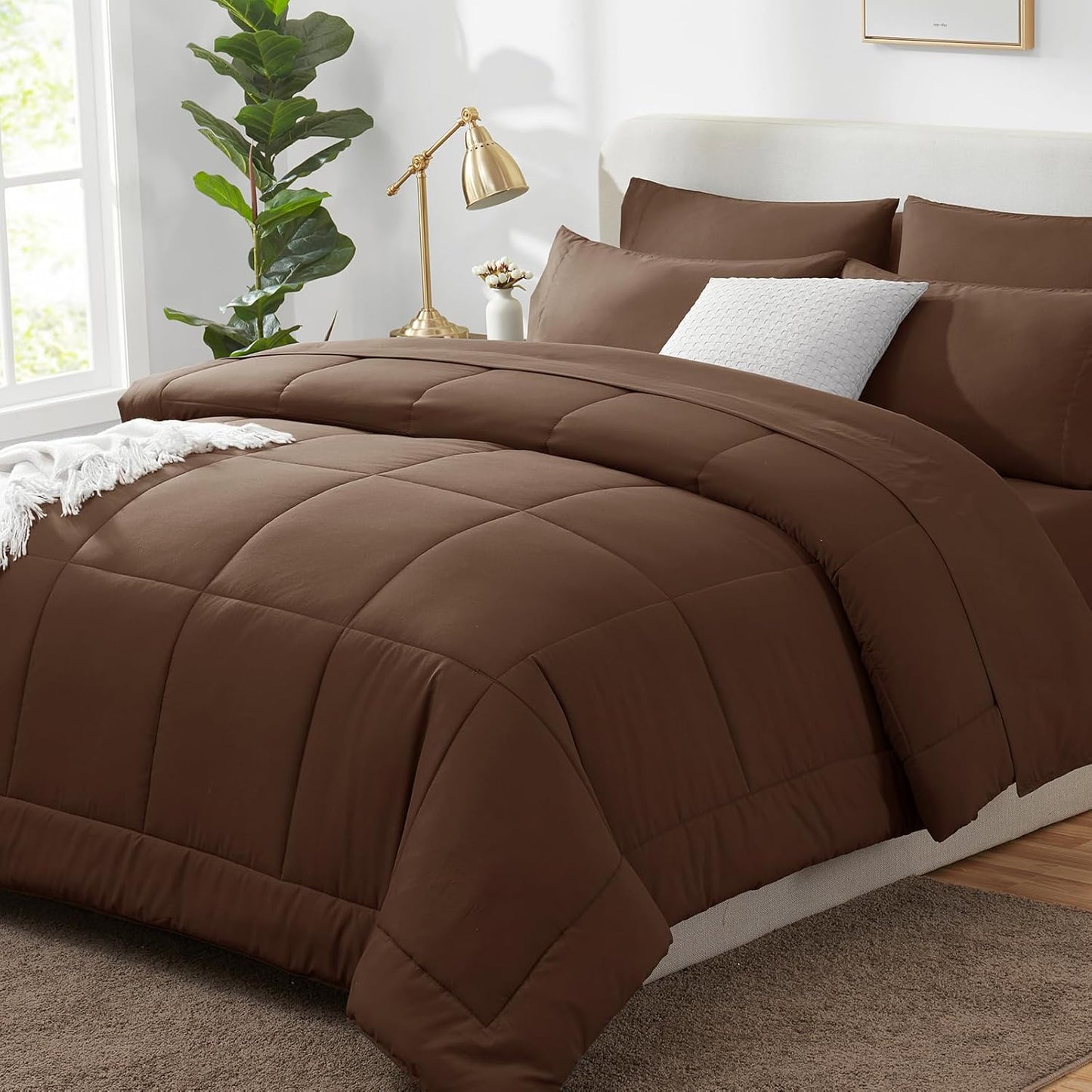 Queen Comforter Set Black, 7 count Bed in a Bag, All Season Bedding Sets