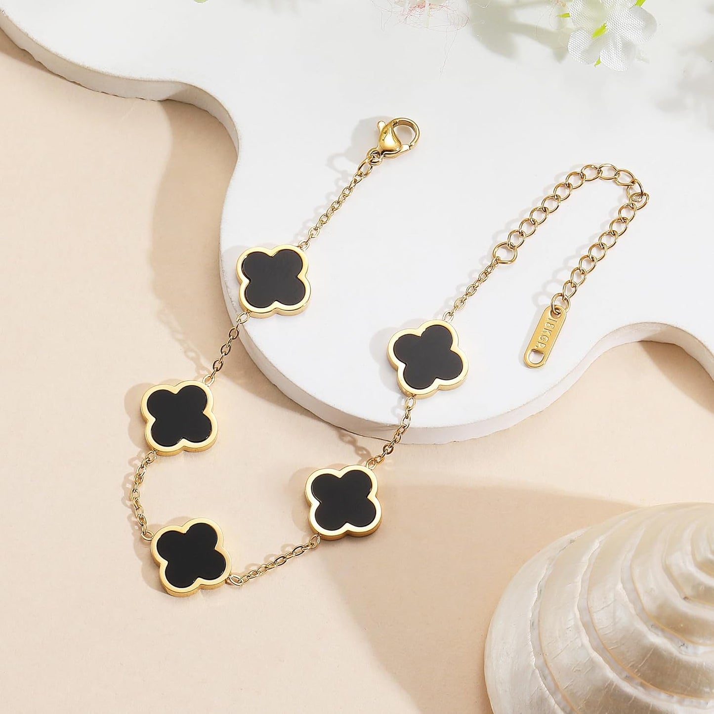 18K Gold Plated Clover Lucky Bracelet for Women White/Black/Red/Green Flower Four Leaf Link Bracelets