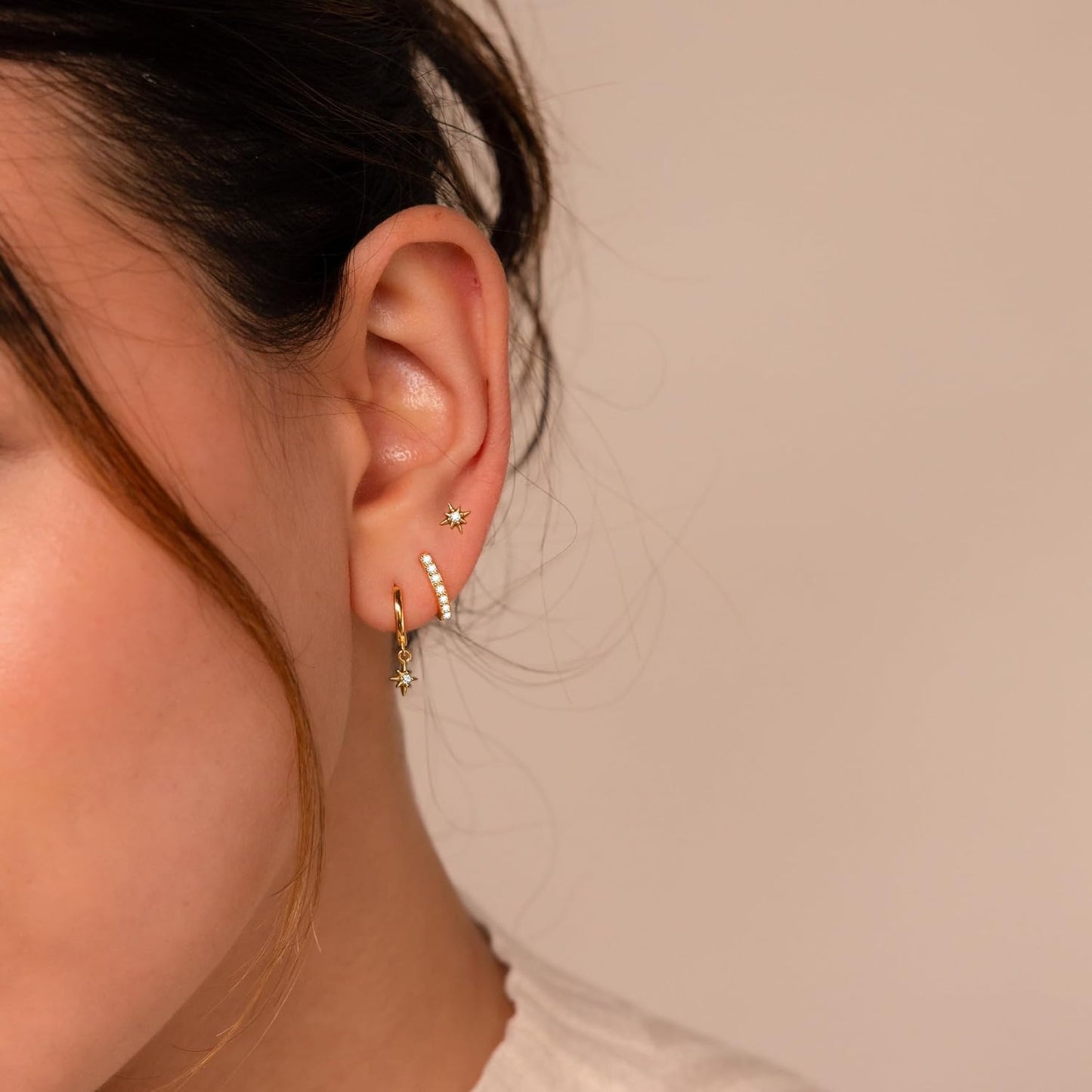 Gold Earrings for Women, 14k Gold Plated Dangle Huggie Earrings for Women Trendy Dainty Gold Hoop Earring Stacks  Pearl Chain Drop Cartilage
