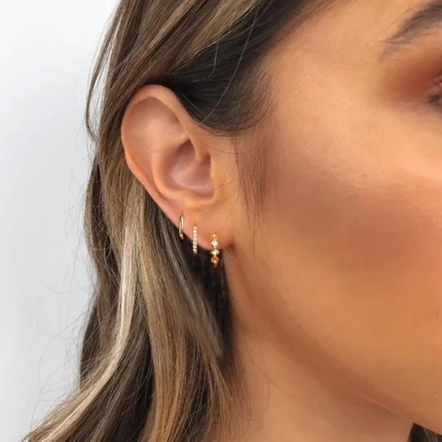 Small Gold Hoop Earrings Set for Women, 14K Gold Plated Lightweight Earrings Sets for Multiple Piercing