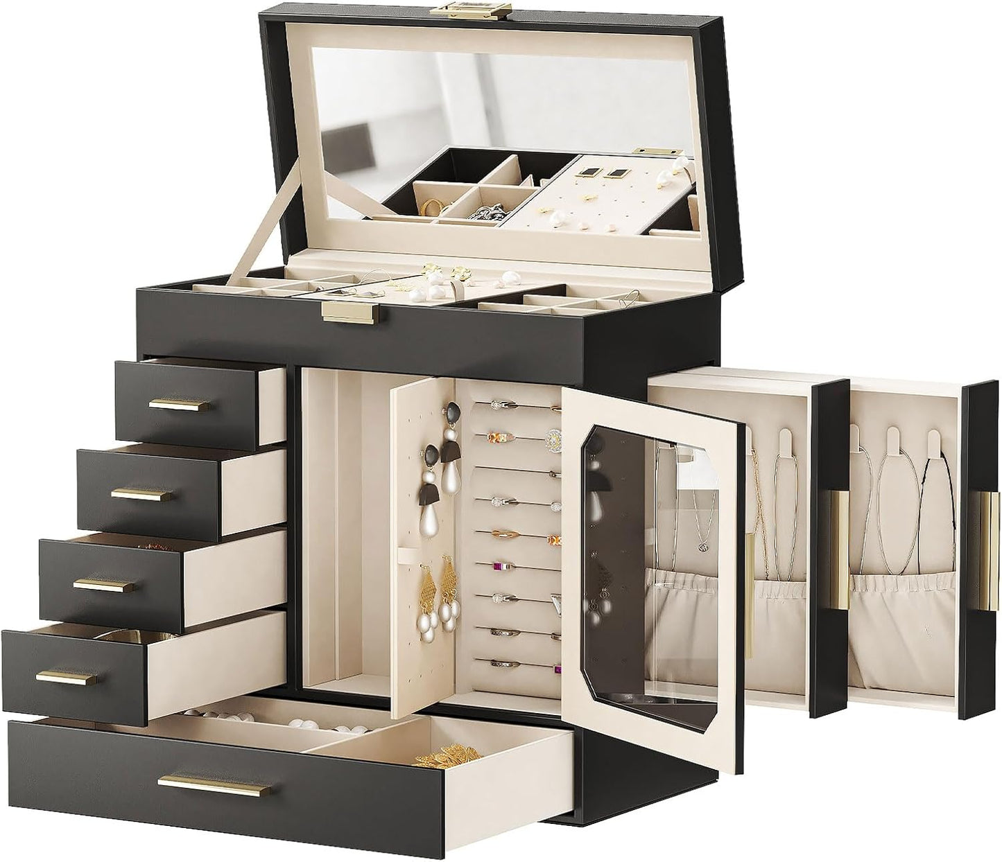 Jewelry Box with Mirror, Organizer Box with Capacious Storage Space, Jewelry Holder Organizer
