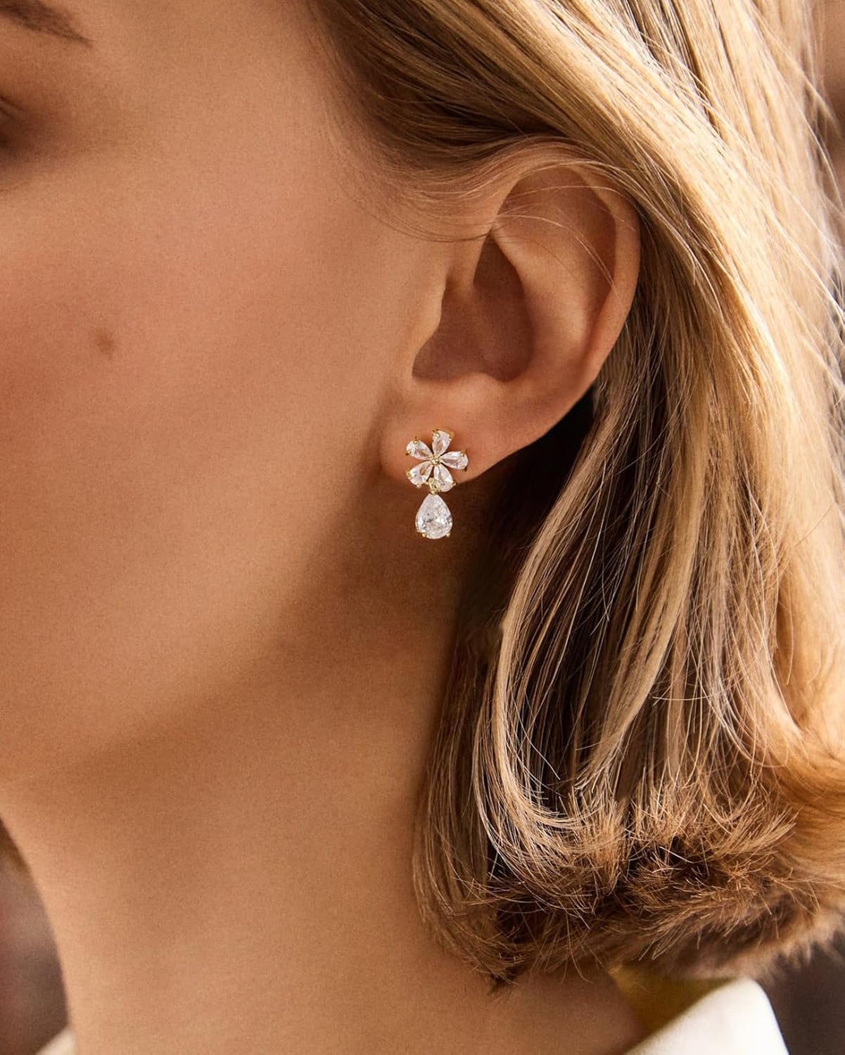 Cubic Zirconia Earrings - 14K Gold Plated Cubic Zirconia CZ Wedding Earrings for Women Bridal Bridesmaid