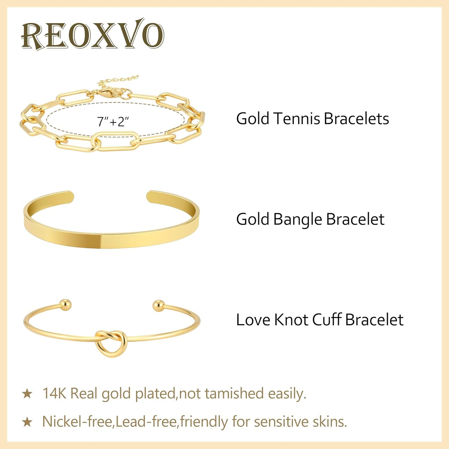 Reoxvo 14K Gold Plated Bangle Cuff Bracelets for Women Non Tarnish Gold Bracelet Stack Jewelry Set for Women Trendy