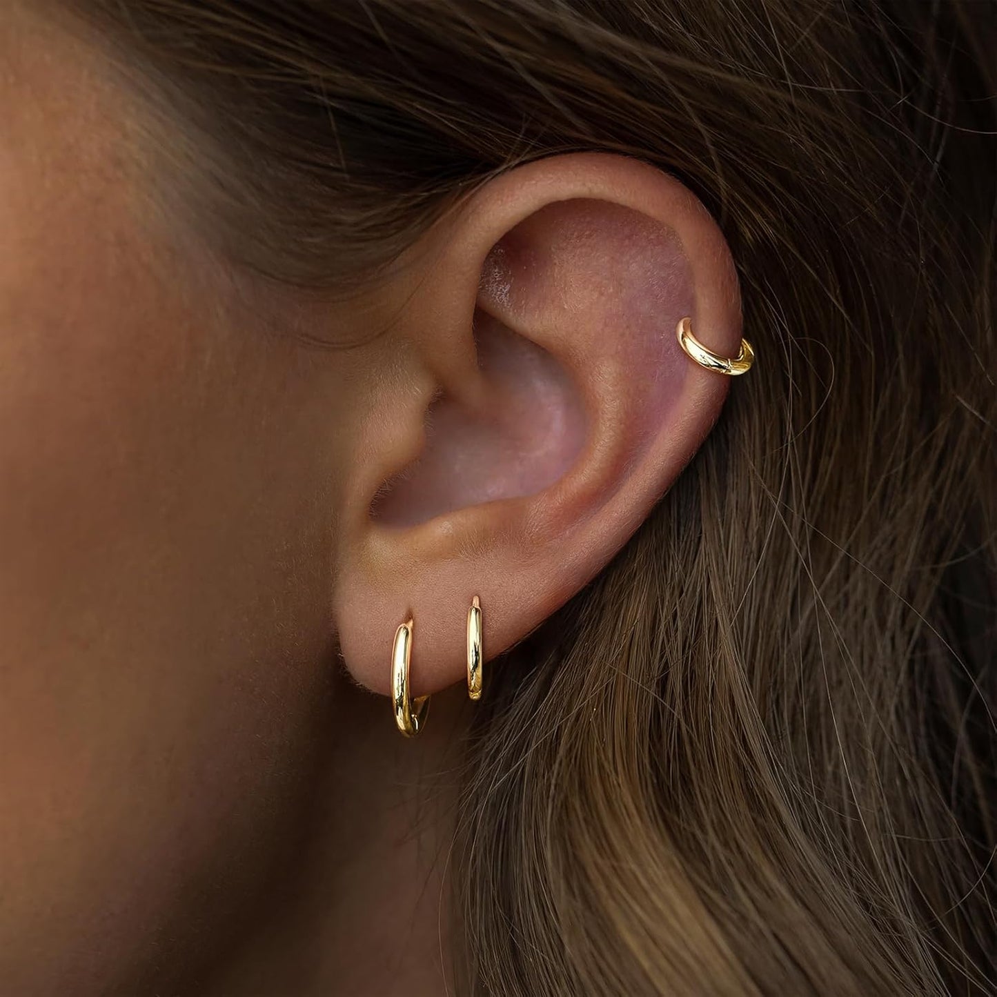 Small Sterling Silver Huggie Hoop Earrings Set for Women, 14K Gold Plated Hoops Stacks for Multiple Piercings