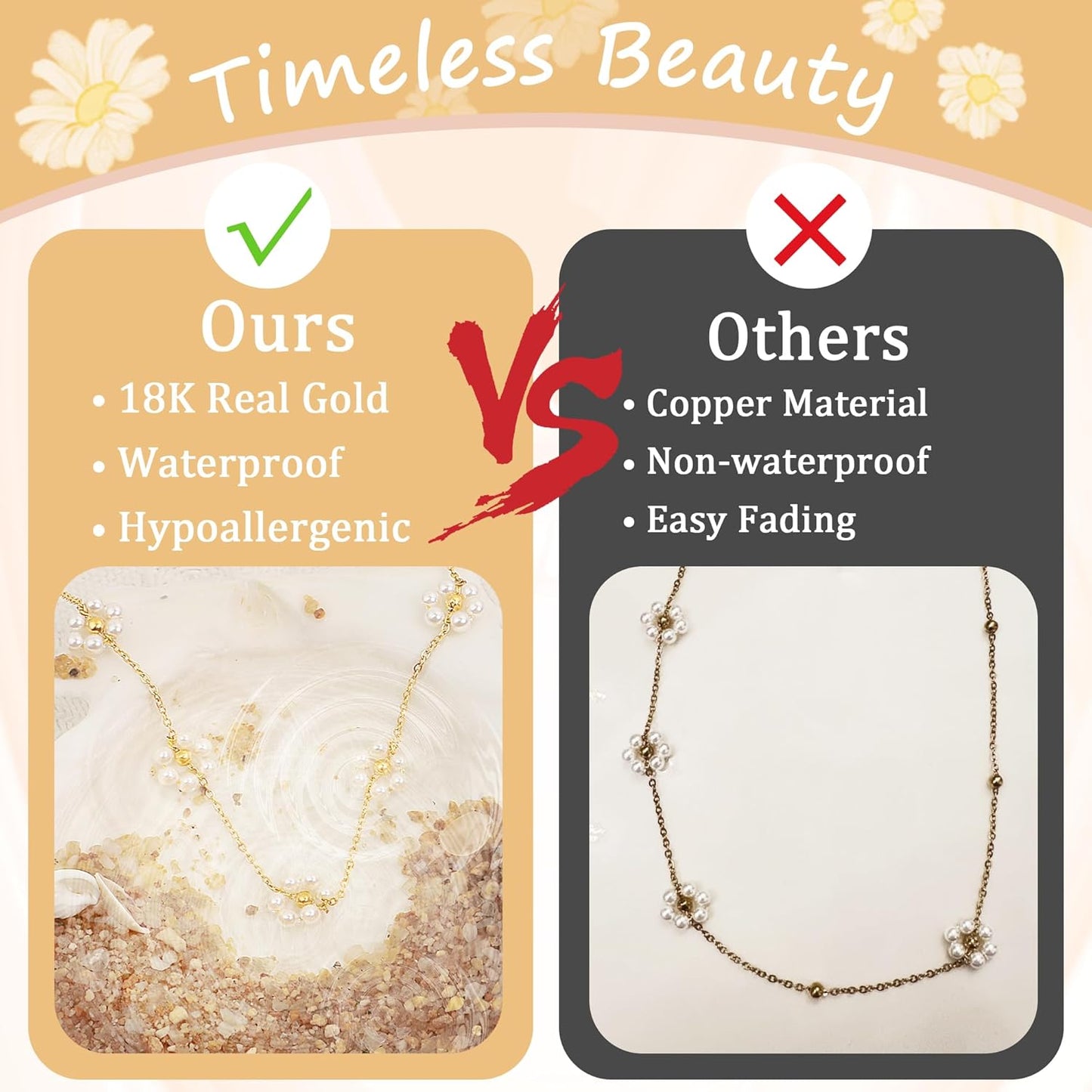 Daisy Pearl Necklace, Dainty Pearl Choker Necklace As Flower Necklace Gift, 18K Gold Plated Summer Merch As Birthday Gifts for Her Daisy Costume Gift