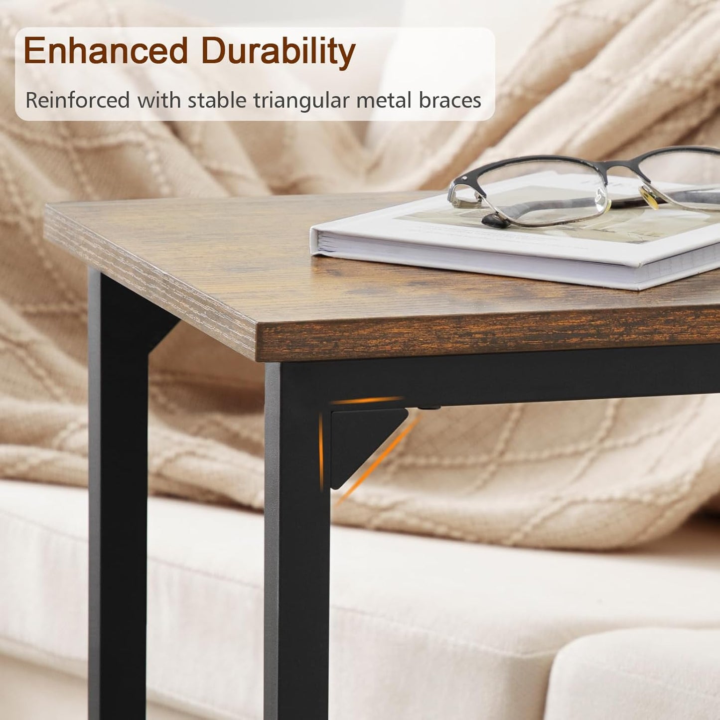 C Shaped coffeeTable, End Tables Living Room Set of 2, Slide Under Couch Table for Sofa, Small Space