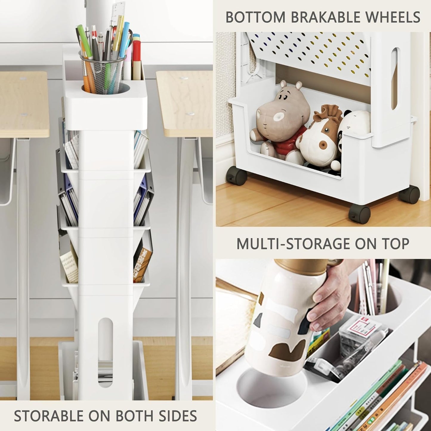 5-Tier Mobile Bookshelf, Rolling Bookcase Book Storage Rack, Movable File Folder Organizer Cart
