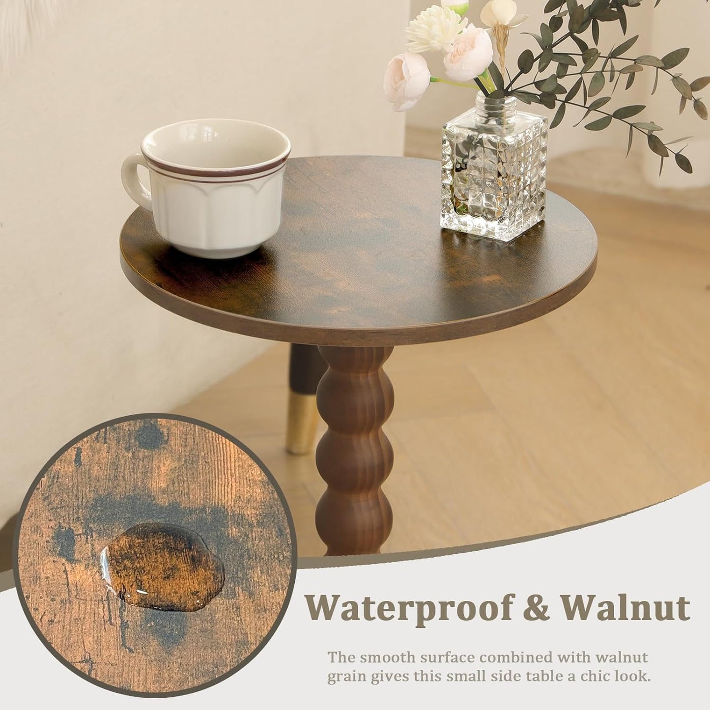 Round coffee table, modern-style , solid wood legs, suitable for living rooms, bedrooms, corners and offices.