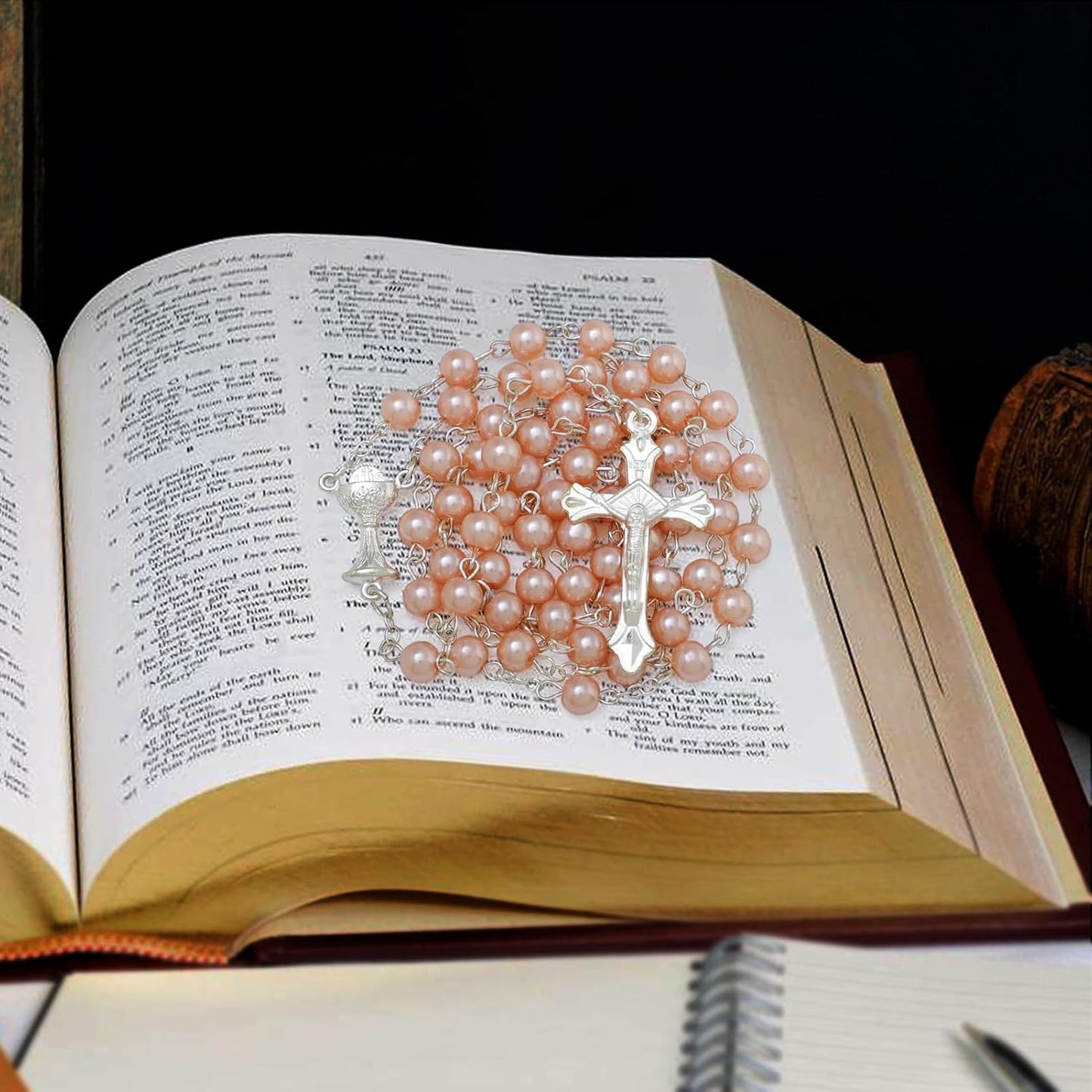 6mm Pearl Rosary Beads With Crucifix - Women's Catholic Prayer Necklace, Gift Box & Pouch Included