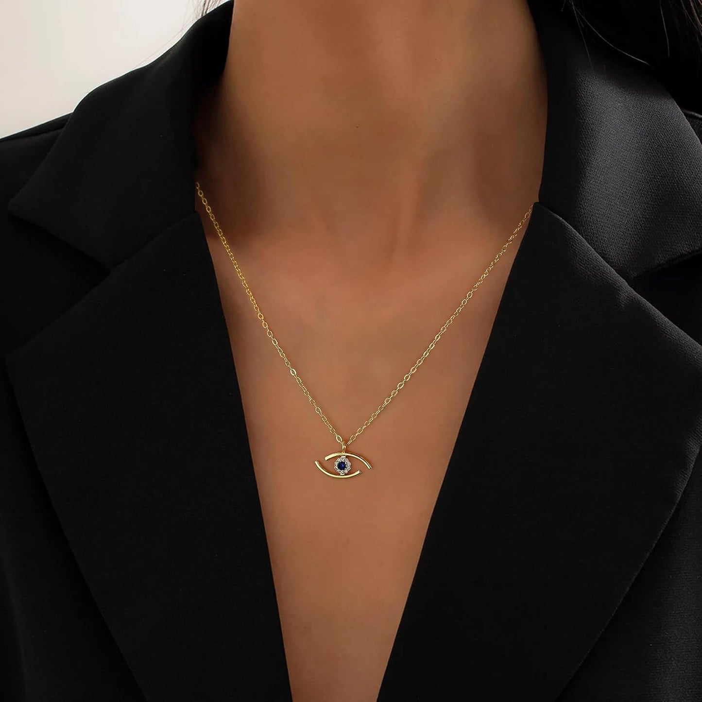 Evil Eye Necklace: 14K Gold Plated Blue CZ Diamond Boho Pendant for Women, Protection Gift