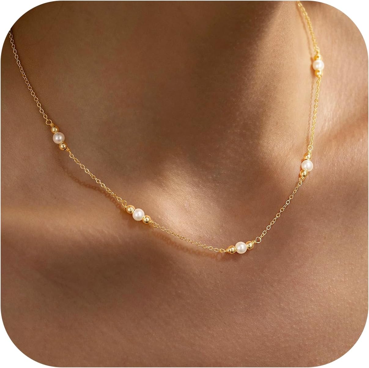 14K Gold Plated Charm Choker Necklace with Pearl & Clover, Cubic Zirconia Dainty Trendy Jewelry Gift for Women