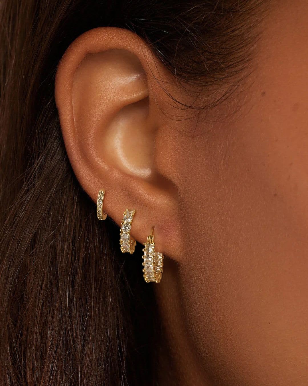 Gold Hoop Earrings Set for Women Trendy, 14K Gold Plated Chunky Hypoallergenic Small Diamond Cartilage Hoops Cute Cubic