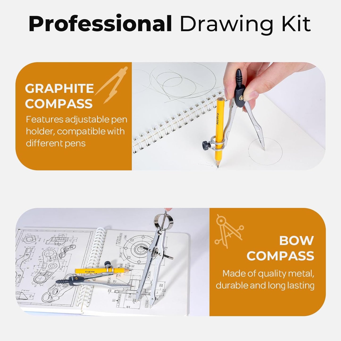 OMOMMD 22 PCS Compass Geometry Tools with Case, Drafting Tools Geometry Set with Swing Arm Protractor, Rulers, Metal Compass, Square Set, Mechanical Pencil, Back to School Supplies for Students