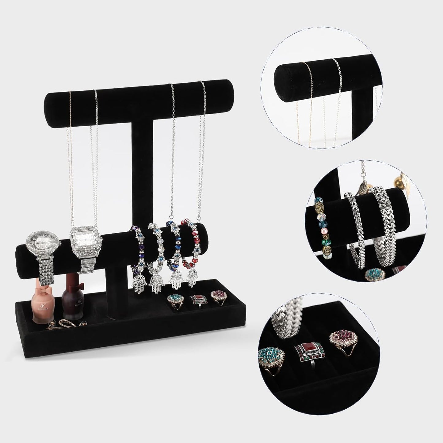 Necklace Holder,Bracelet Holder,Jewelry Organizer Stand with Earrings Rings Tray,Jewelry Holder for Scrunchie Watches