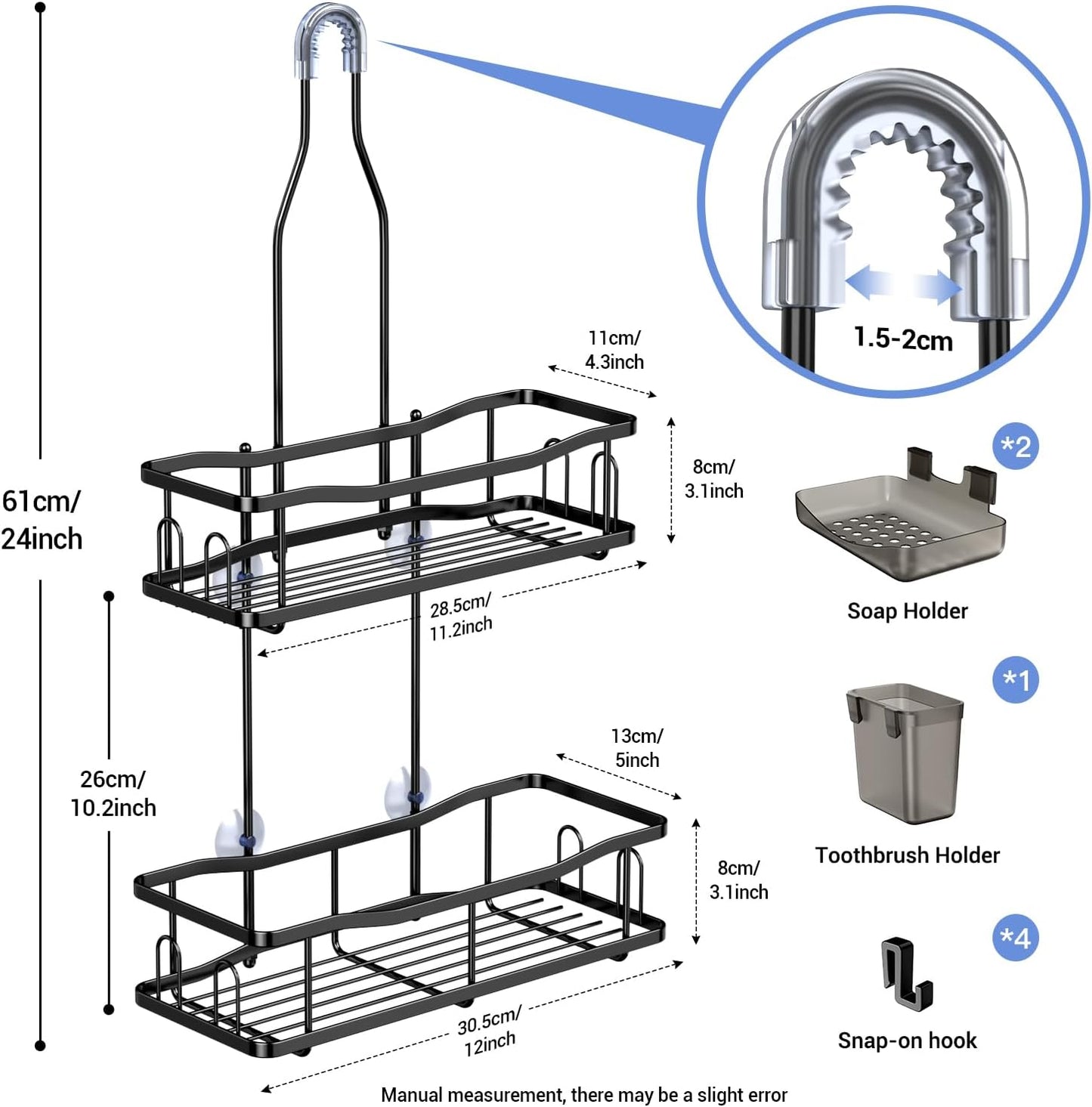 Hanging Shower Caddy Bathroom Organizer: Rustproof Shower Shelf Racks Over Shower Head - No Drilling