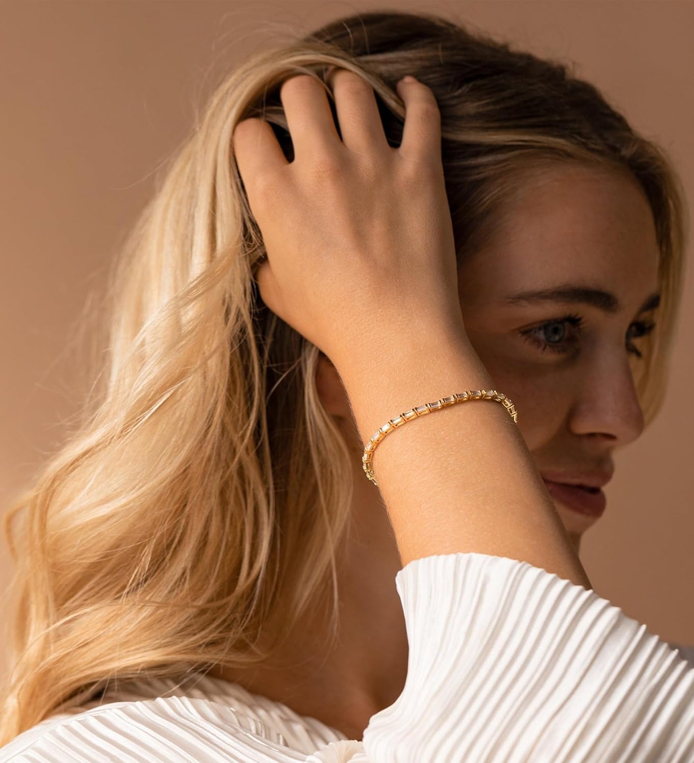 Gold Bracelets for Women, 14K Dainty Gold Plated Stackable Bracelets for Women Trendy Waterproof CZ Tennis Bracelet Set