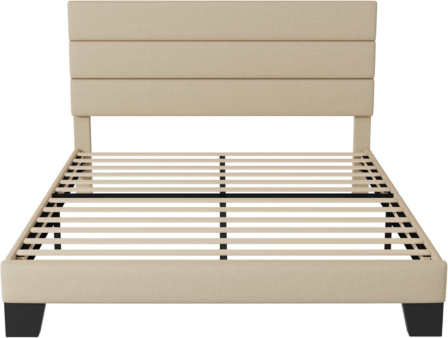 Queen Size, Platform Bed Frame with Fabric Upholstered and Wooden Slats Support, /No Box Spring Needed