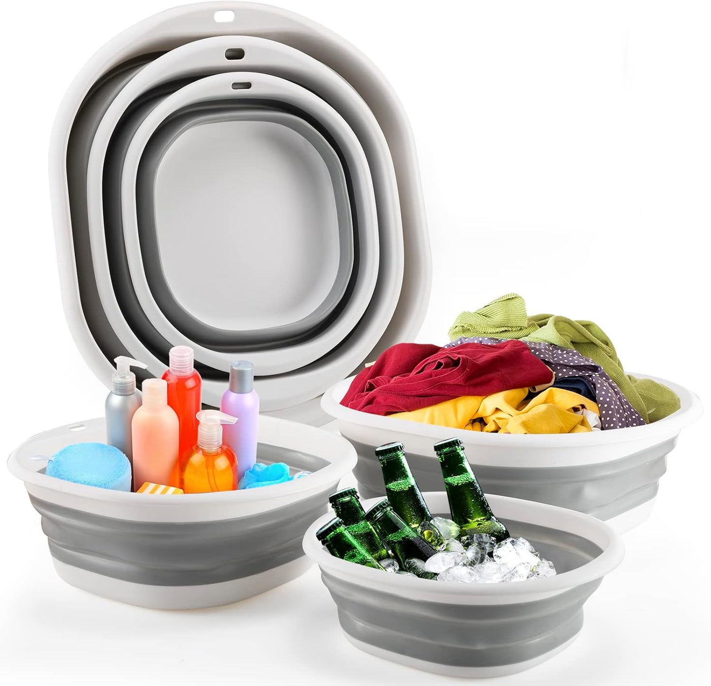Collapsible Tub Wash Basin Laundry Tub 3 Pack Collapsible Laundry Baskets Foldable Dish Tub Plastic Washtub