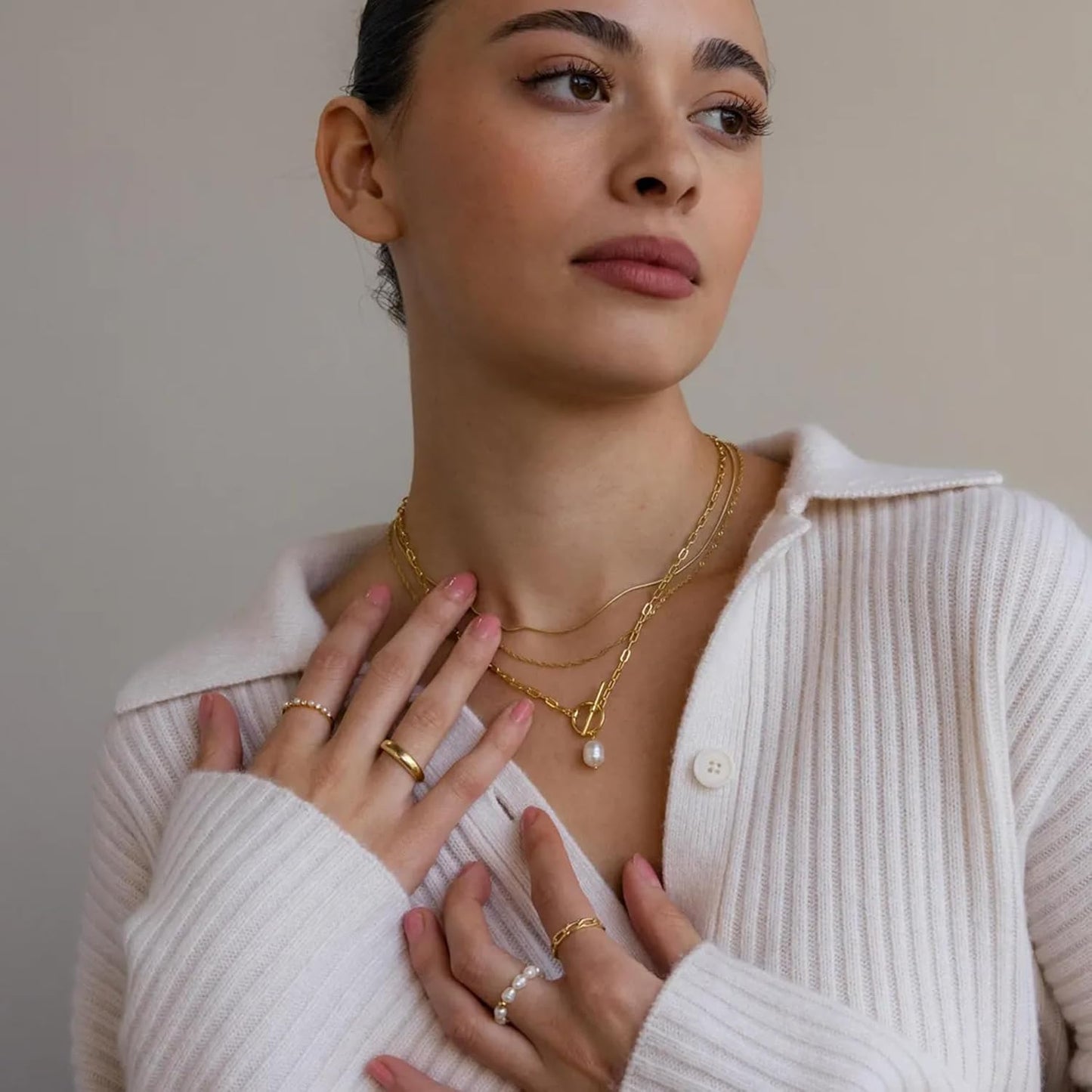 "Layered Gold & Silver Necklace Set for Women, 14K Gold Plated Dainty Choker with Coin Pendant, Stackable Trendy Jewelry Gift"