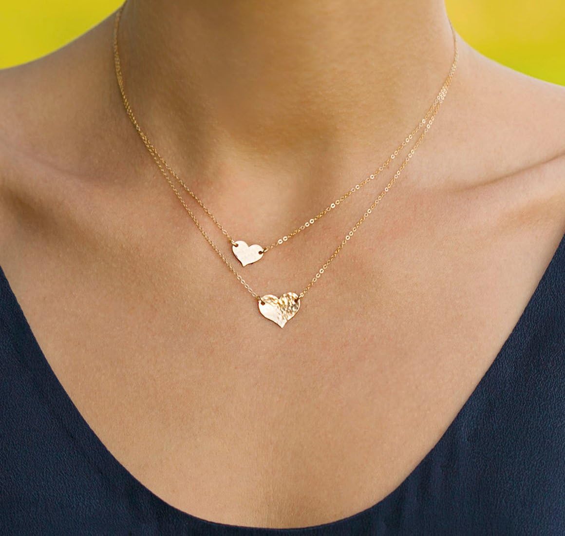 Layered Heart Necklace, Handmade 18K Gold Plated Dainty Choker With Arrow Bar Pendant for Women