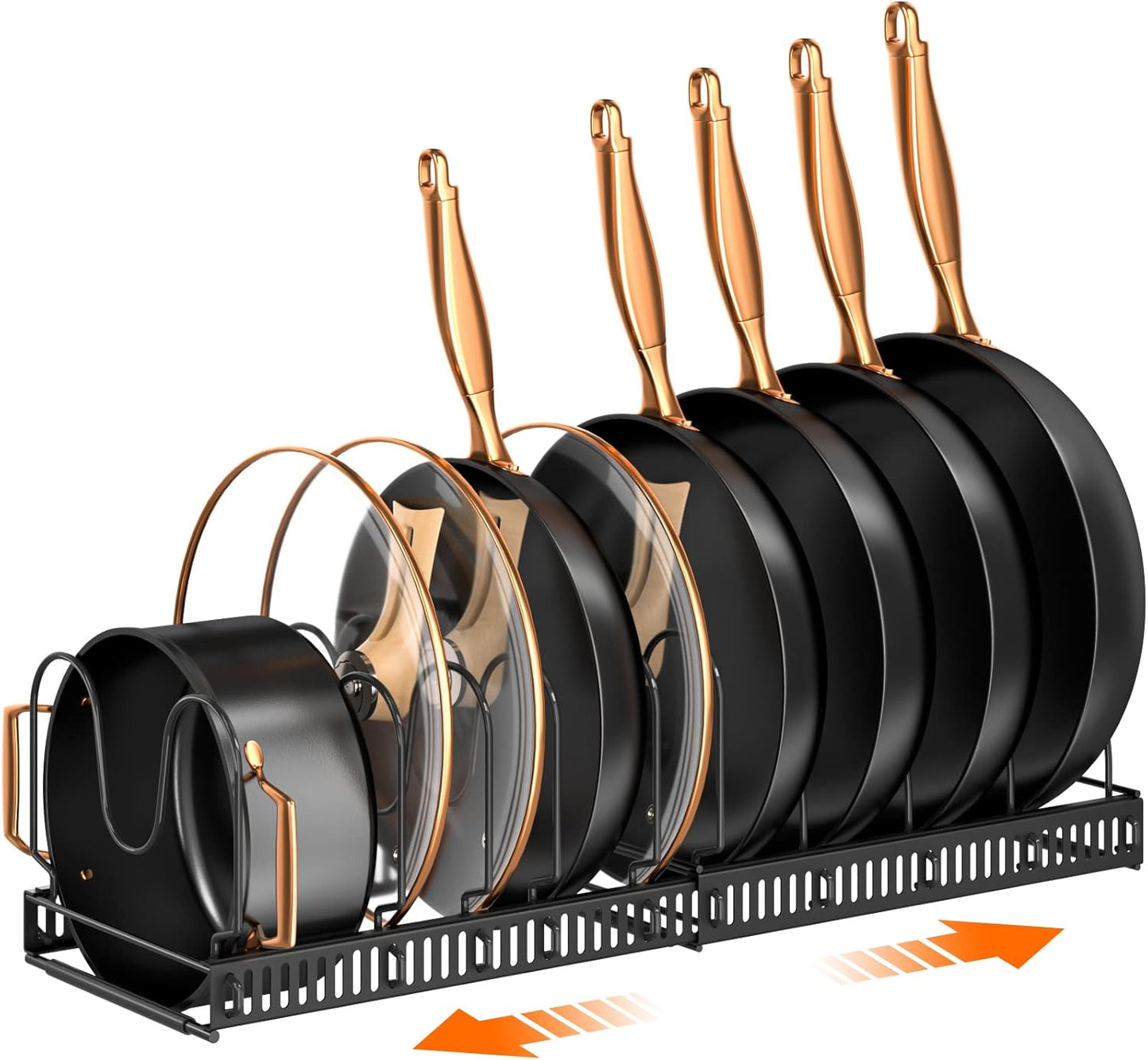 Pots and Pans Organizer Rack for under Cabinet,  Cabinet Organizer Holder with 10 Adjustable