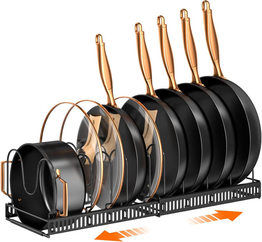 Pots and Pans Organizer Rack for under Cabinet,  Cabinet Organizer Holder with 10 Adjustable