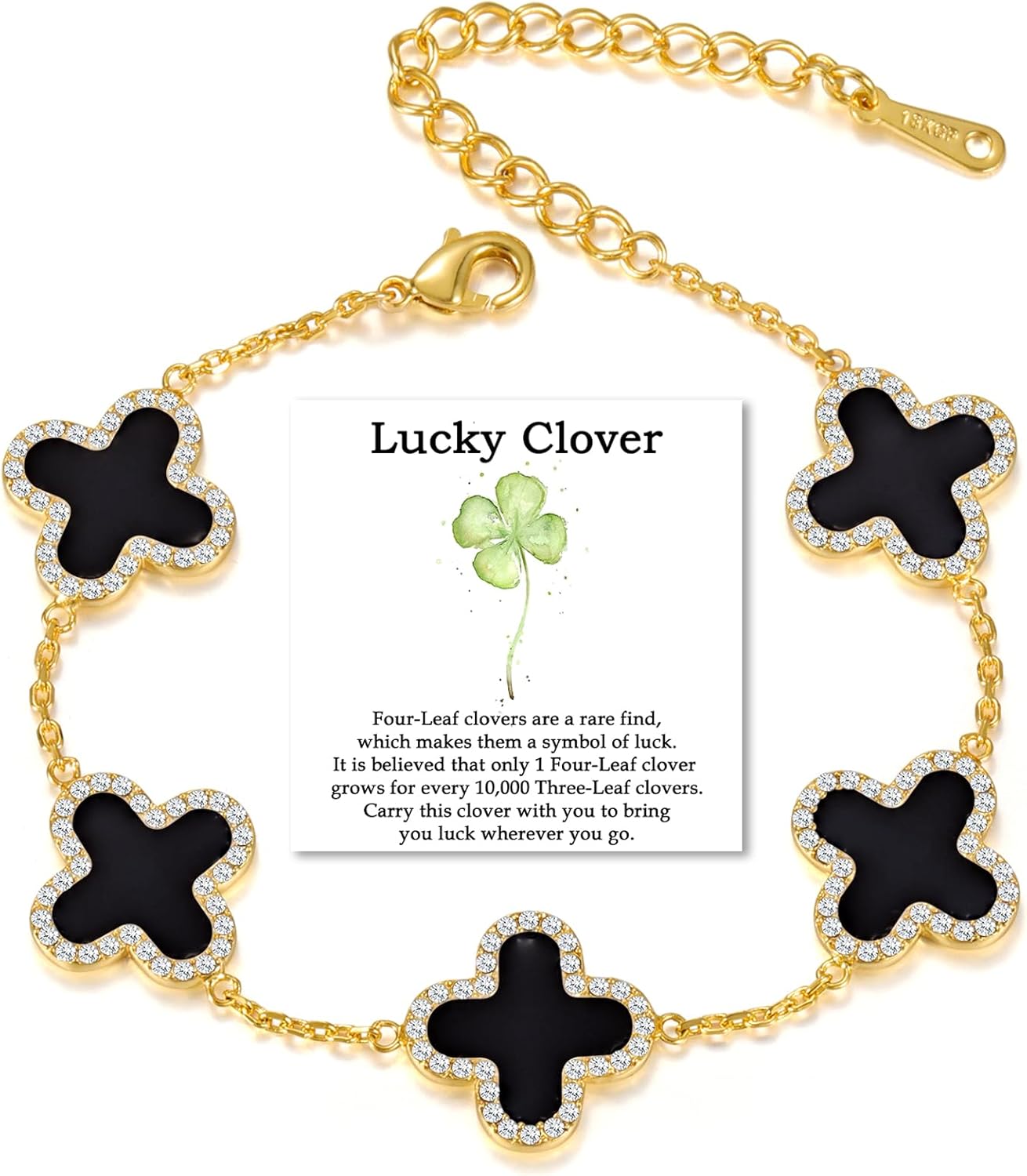 Qitian Clover Bracelet for Women 18K Gold Four Leaf Pink Lucky Link Clover Bracelets, Trendy Bracelets Set Jewelry