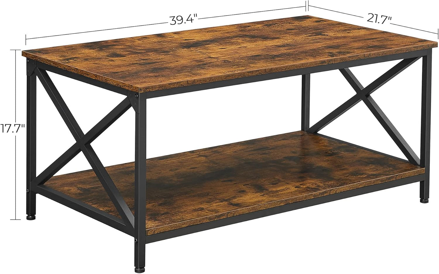 Coffee Table, Cocktail Table with Storage Shelf and X-Shape Steel Frame, Industrial Farmhouse Style