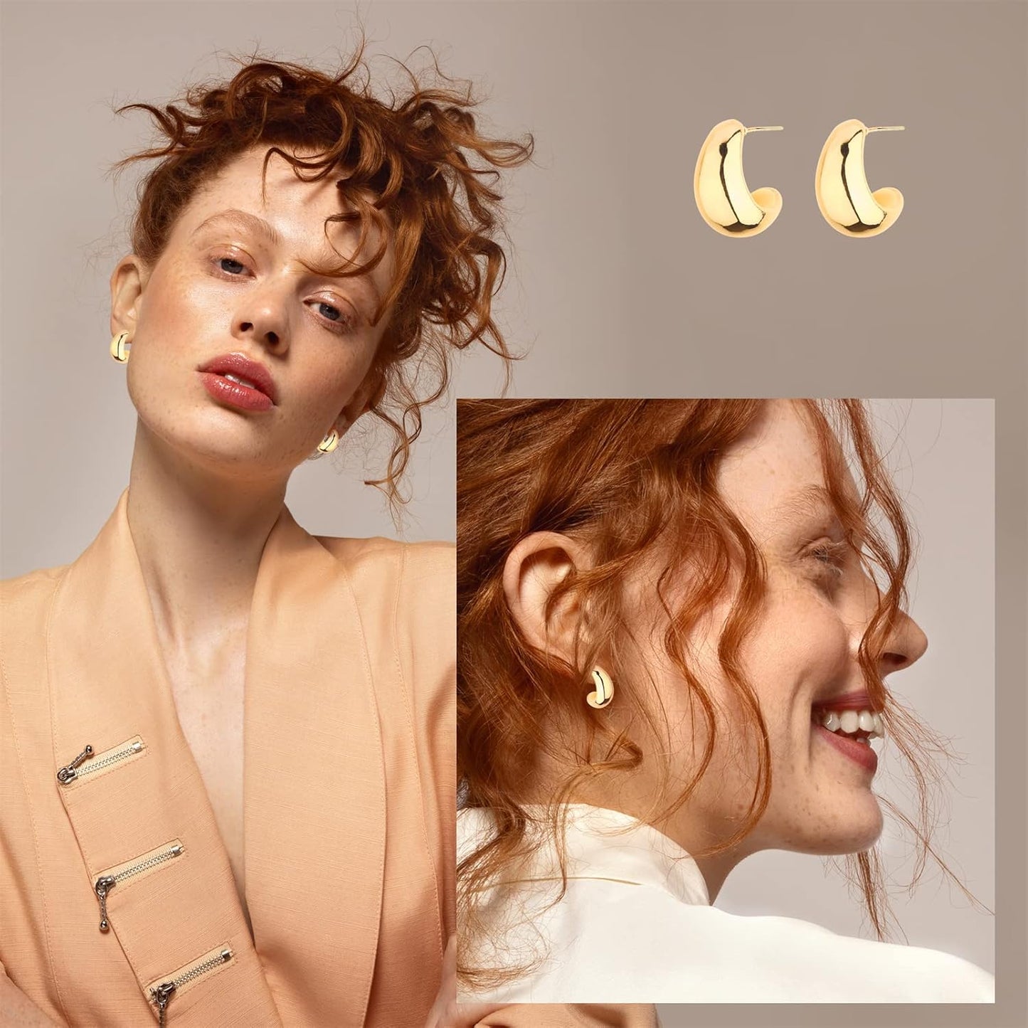 Chunky Hoop Earrings Set 14K Gold Hoop Earrings for Women Hypoallergenic, Thick Hoops Earring set, Twist Huggie Hoop Earring