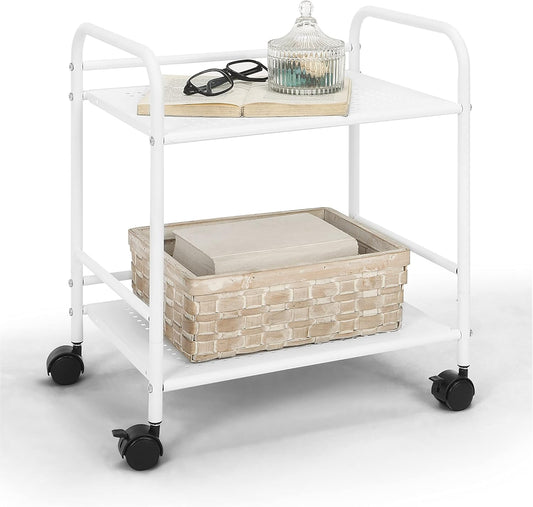 2-Tier Metal Rolling Utility Cart – Mobile Storage Shelf with Caster Wheels – Small Space Organizer