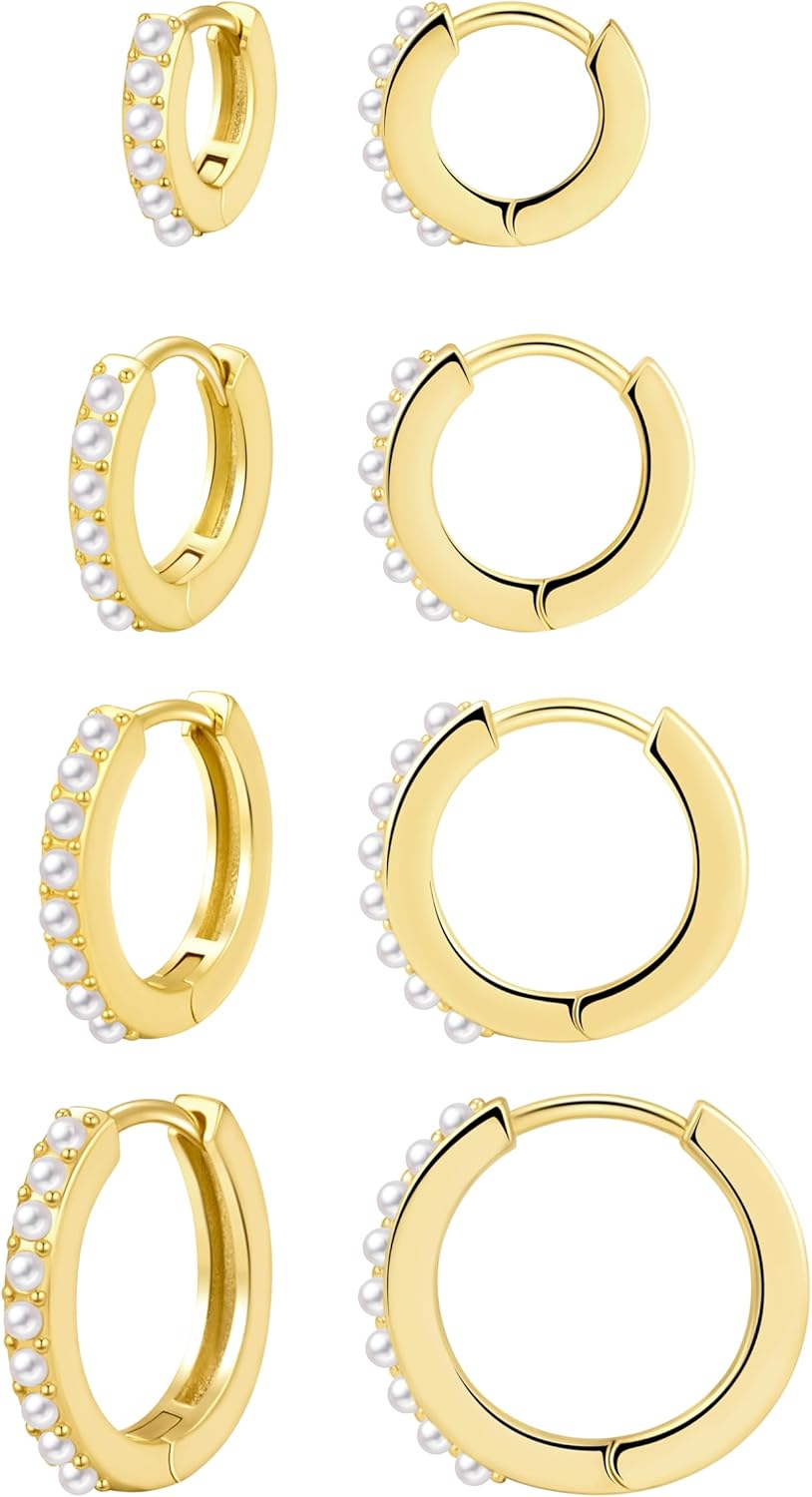 Small Gold Huggie Hoop Earrings Set for Women Men Hypoallergenic 14K Plated Stack Cartilage Earrings, Multiple Piercing