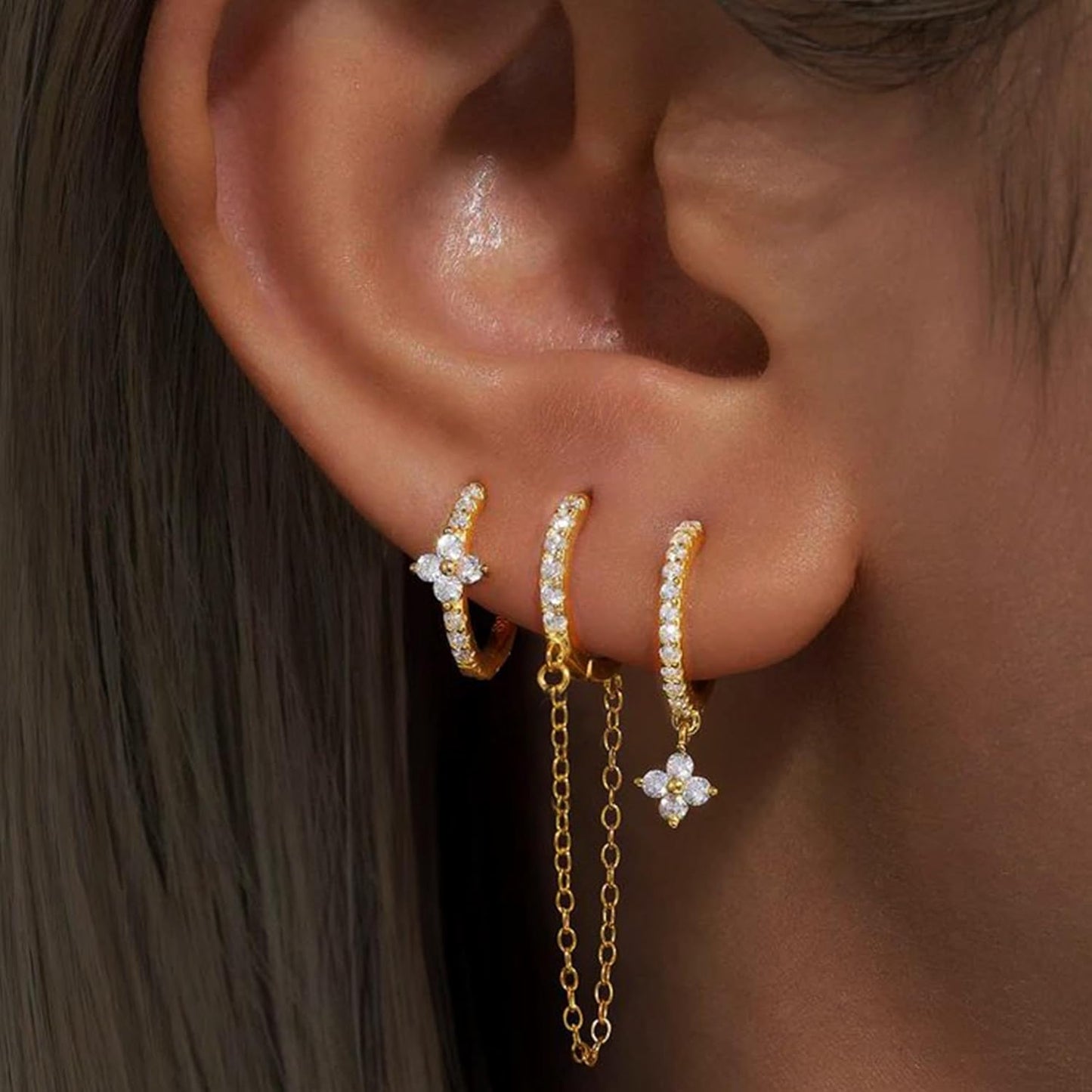 Small Gold Hoop Earrings Set for Women, 14K Gold Plated Lightweight Earrings Sets for Multiple Piercing