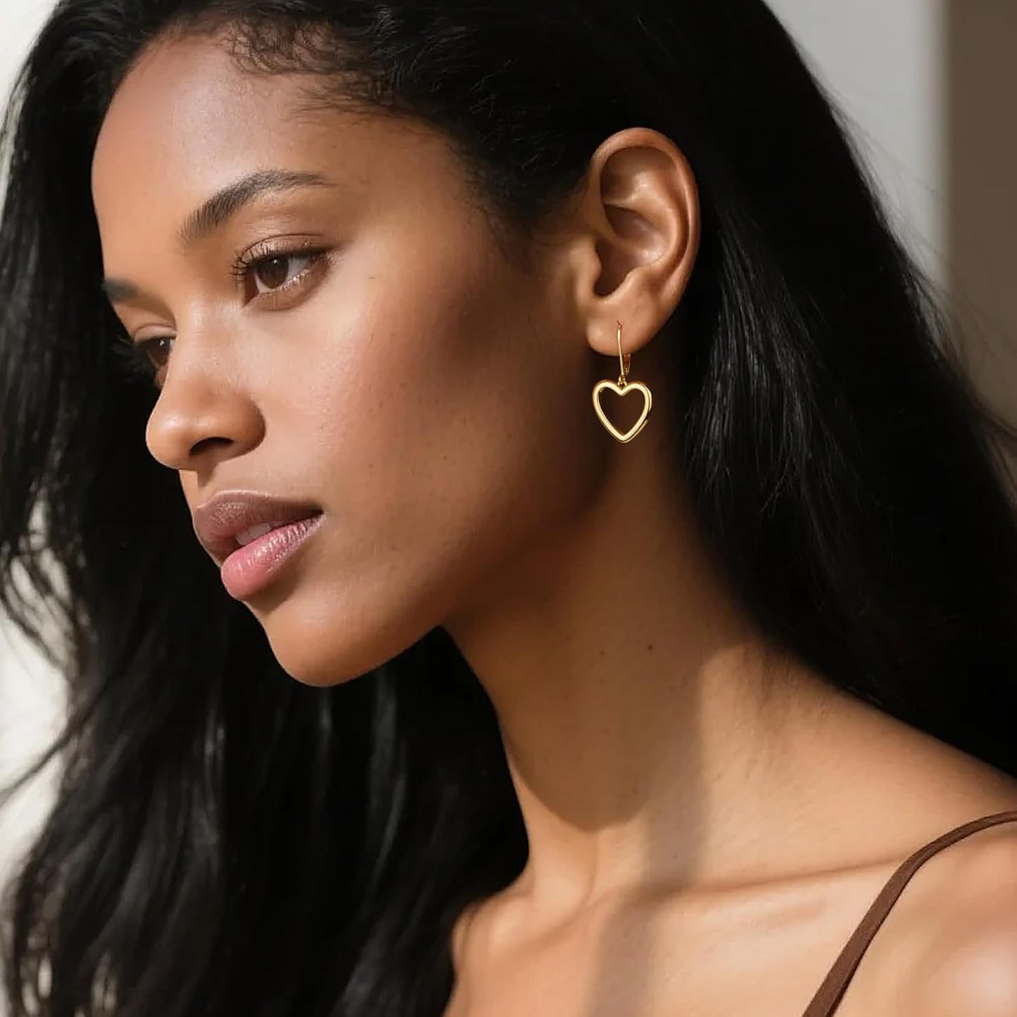 Sterling Silver Heart Earrings for Women 14K Gold Plated Openwork Love Heart Dangle Earrings Drop Leverback Huggie Hoop