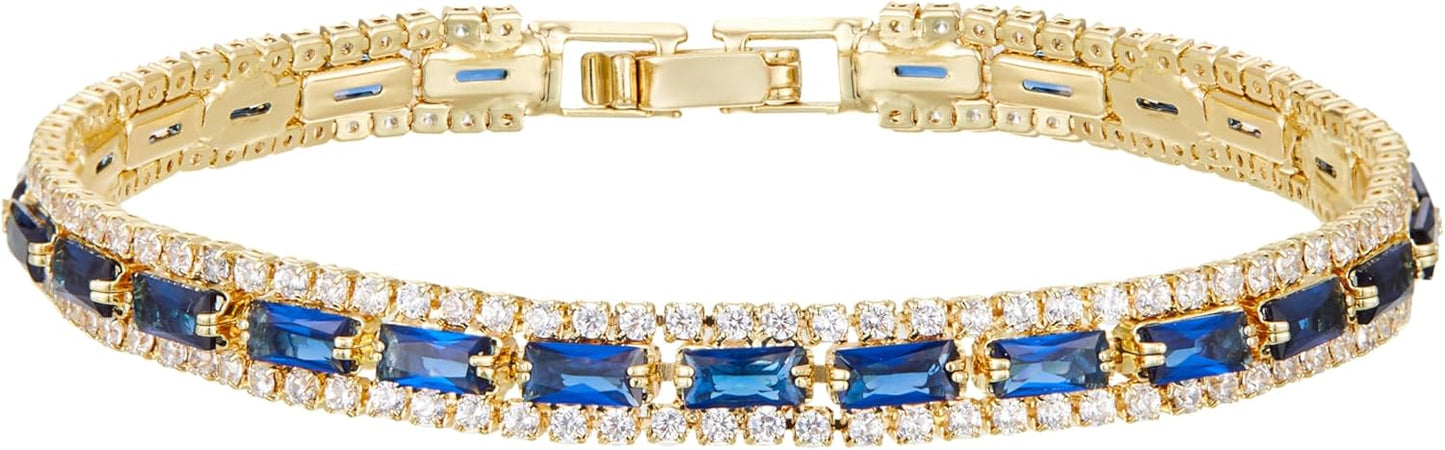 Tennis Bracelets for Women 14K Gold Plated Cubic Zirconia Blue Tennis Bracelet Classic Jewelry Gift Sparkly Rhinestone CZ