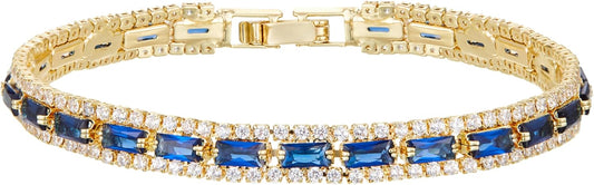 Tennis Bracelets for Women 14K Gold Plated Cubic Zirconia Blue Tennis Bracelet Classic Jewelry Gift Sparkly Rhinestone CZ