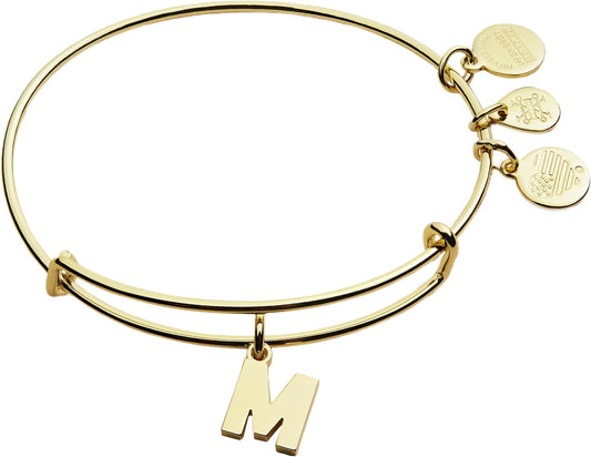 Alex and Ani Expandable Bangle for Women, Initials A to Z Letter Charms, Shiny Finish, 2 to 3.5 in